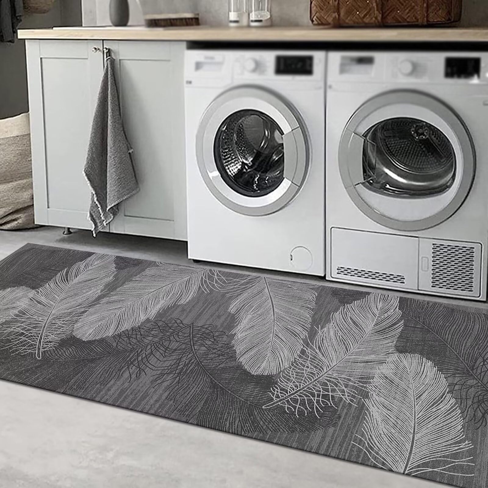 Teppich Läufer Flur Diele Küche rutschfest Waschbar Grau Dauerhaft 100X400CM Abstrakt Teppichläufer für Wohnzimmer Korridor Schlafzimmer Büro Esszimmer Flurläufer Anpassbar Meterware