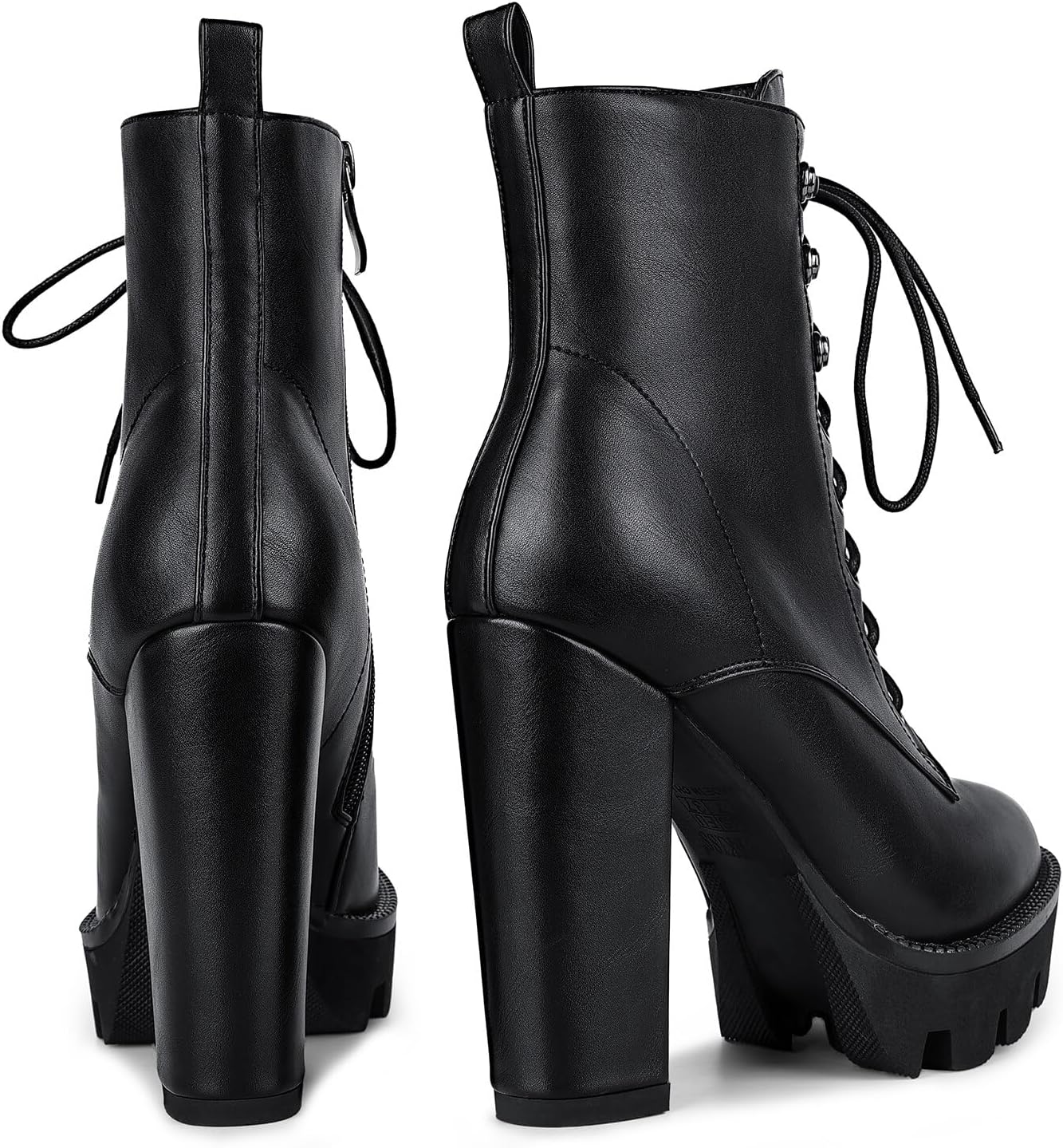 wetkiss Platform Boots for Women, Heeled Combat Boots Chunky Heel Booties Round Toe Lace Up High Heel Ankle Boots - Image 5
