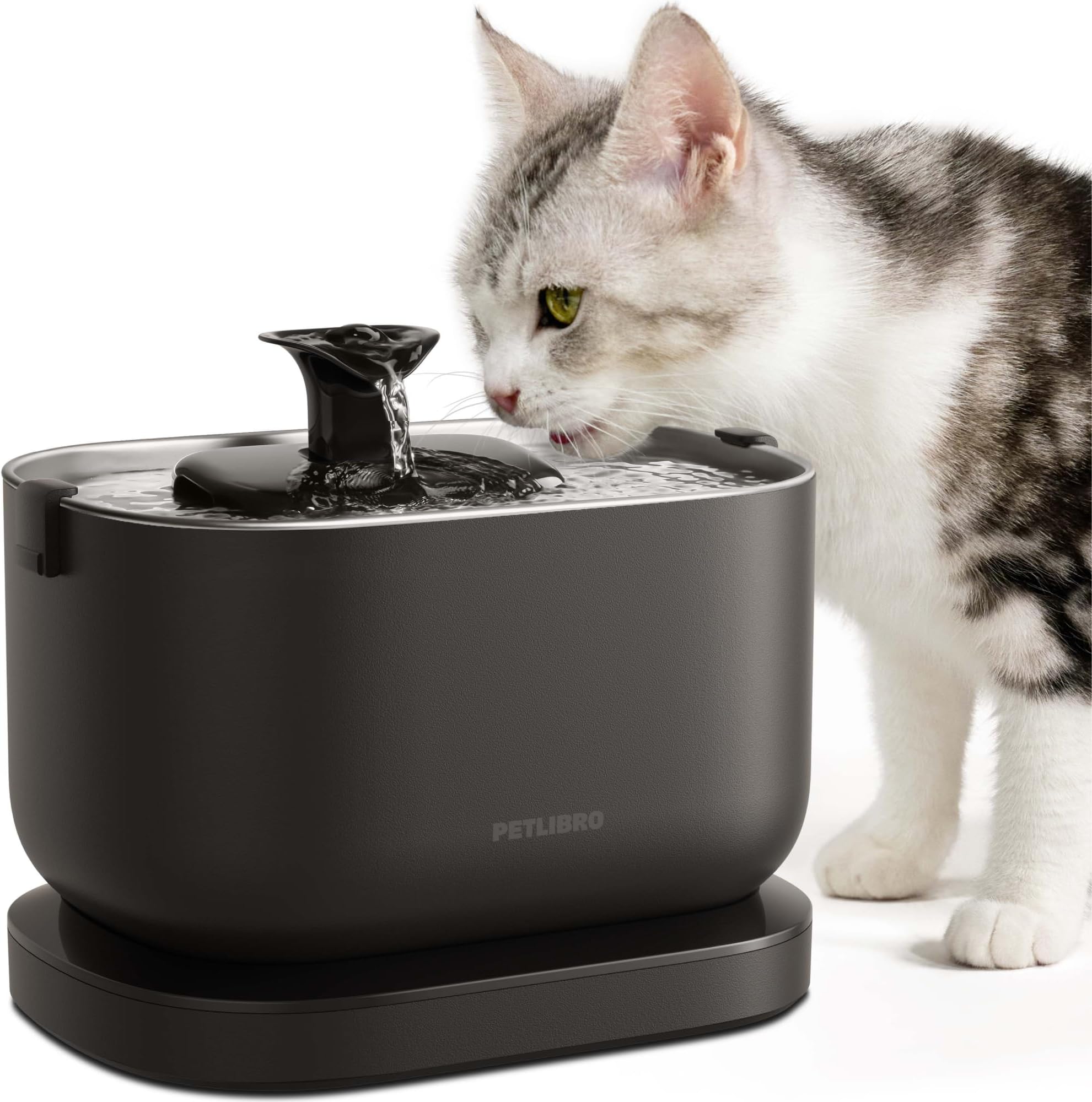 PETLIBRO Dockstream 1 Cat Water Fountain, Cat Fountain with Stainless Steel Tray, 2.5L/84oz Water Fountains for Cats Indoor, Cordless Pet Water Fountain Battery Operated, Easy to Clean BPA-Free