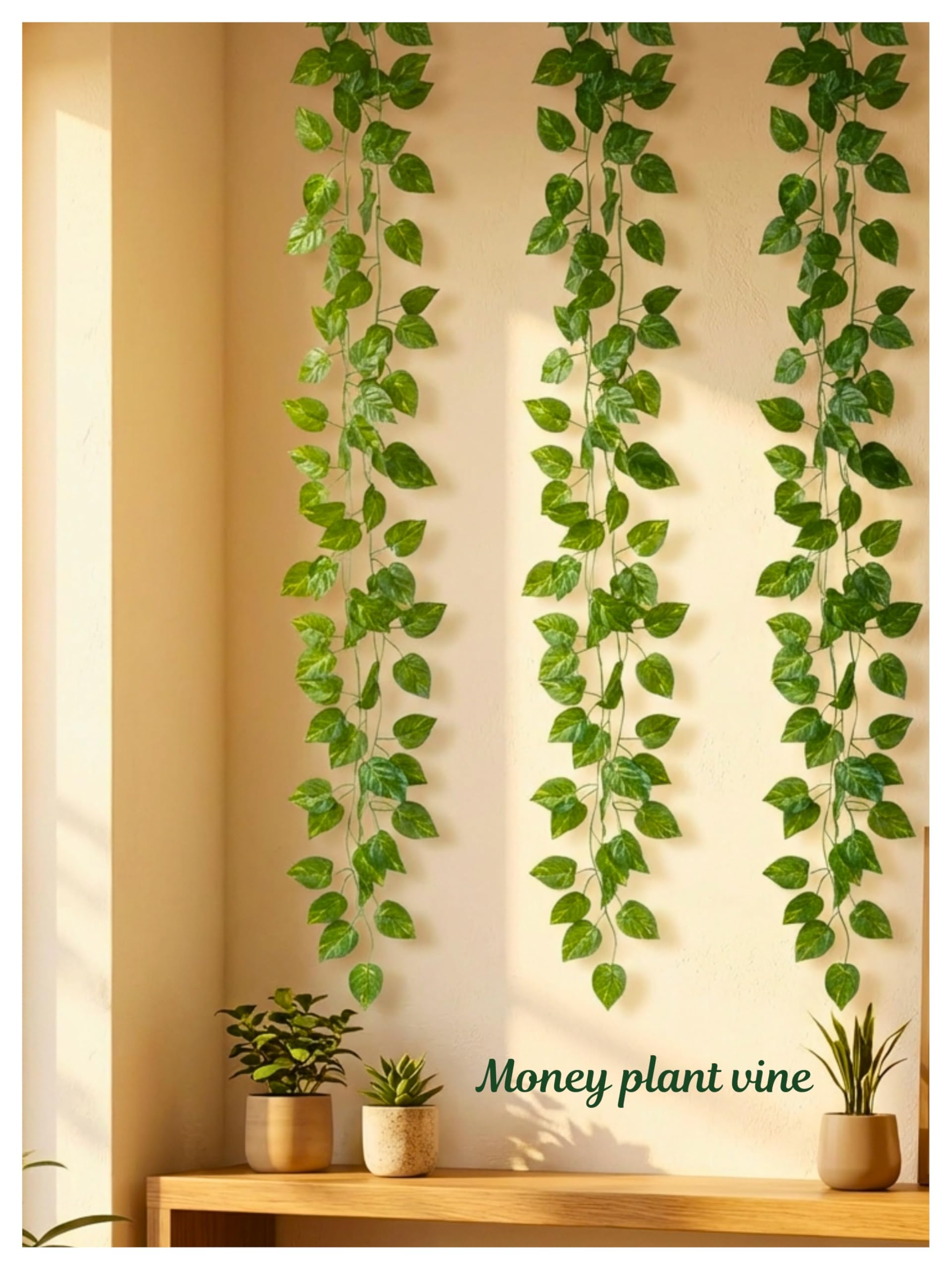 Bombay Greens Artificial Money Plant Vine | Realistic Money Plant Creeper for Wall Hanging, Door, Balcony & Home Office Decor | Artificial Green Hanging Vines for Decoration & Festival - Set of 3-image-23