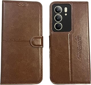 جراب كامل قابل للطي من الجلد الصناعي متوافق مع موبايل أوبو ريلمي C75 شبكة الجيل الرابع 4G بتغطية كاملة مع حماية للكاميرا من كايو، لون بني