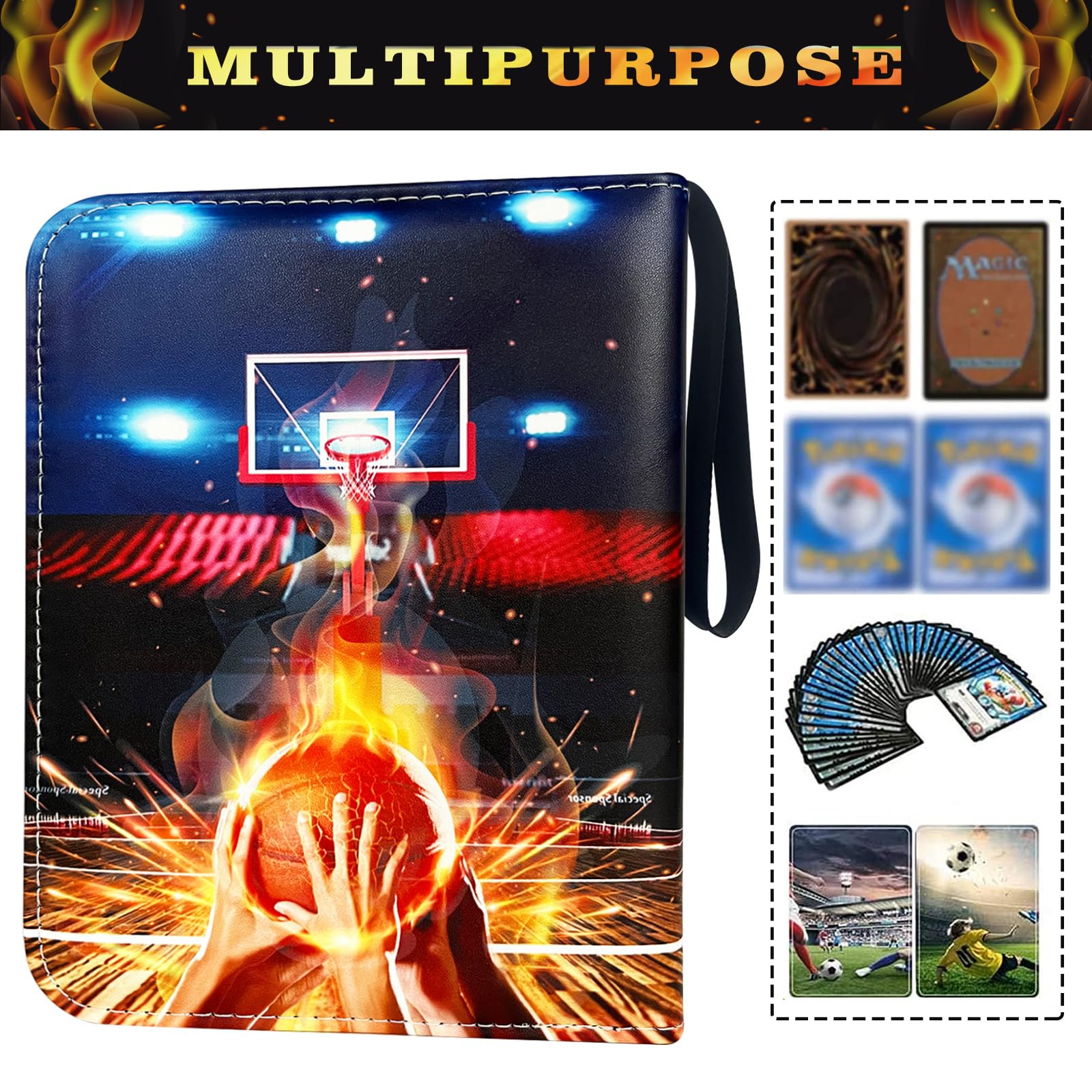 Carpeta de tarjetas de baloncesto de 9 bolsillos, carpeta de tarjetas coleccionables con mangas, carpeta de tarjetas deportivas, álbumes de tarjetas coleccionables para 900 tarjetas con 50 fundas