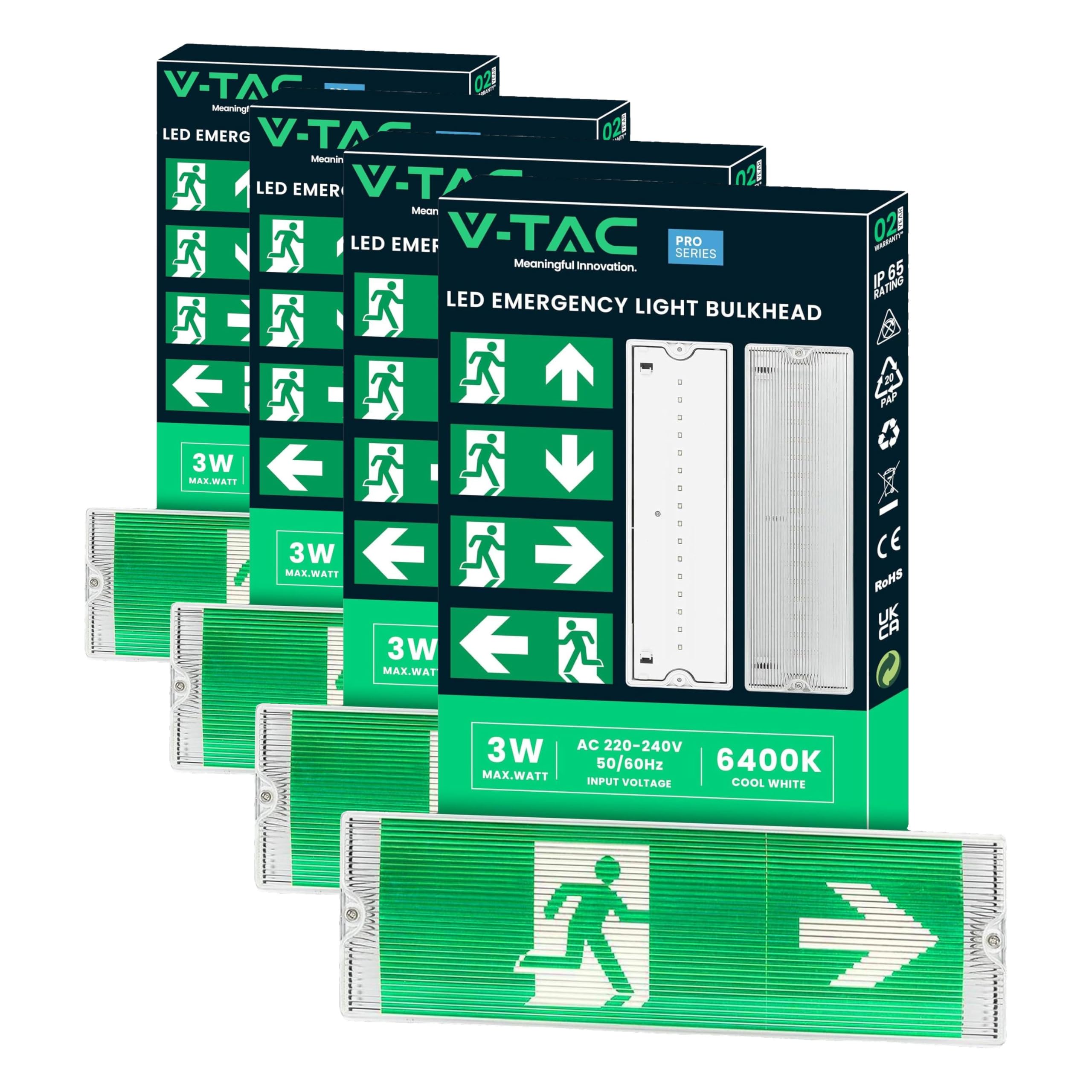 V-TAC Lampada LED Uscita di Emergenza 4 in 1 per Soffitto e Parete - Visibile da 30 Metri - Pulsante di Autotest - Luce LED Uscita di Emergenza e Via di Fuga - Exit - 4 Segnalazioni Incluse - 6000K