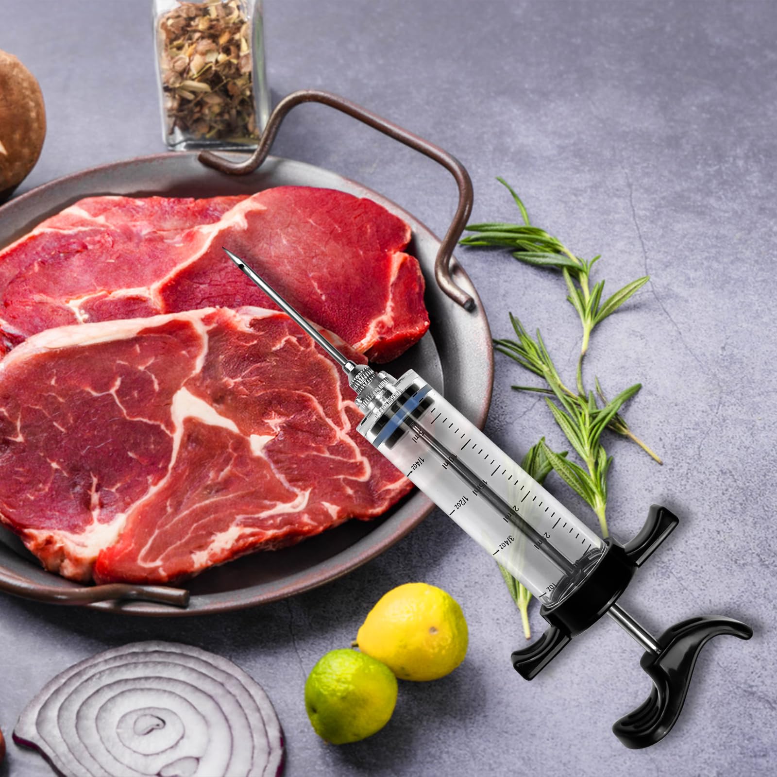 Siringa Per Carne 60 Ml Marinare In Acciaio Inossidabile Siringa Per Marinata BBQ,Con Con 3 Aghi Diversi 2 Spazzole,Per Manzo,Pollame E Tacchini (Argento)1 - Foto 8