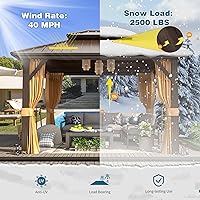 Vista 6 de MELLCOM Cenador de Techo Rígido de 10'x12', Cenadores de Aluminio de Doble Techo de Metal con Cortina y Malla, Pabellón de Acero Galvanizado