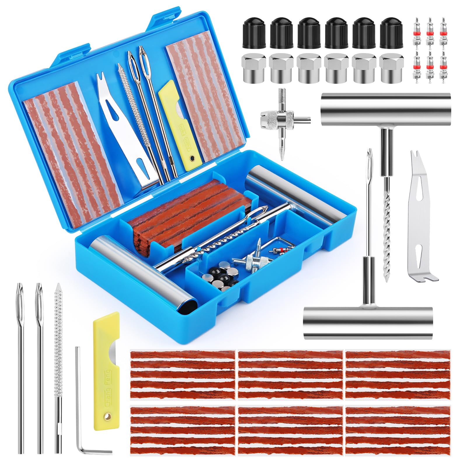 VMUTGA 58 Pezzi Kit Riparazione Pneumatici Auto, Strumenti di Riparazione di Pneumatici Kit Foratura Auto Portatile Kit Ripara Pneumatici Gomme Moto per Auto, Moto, Camion, ATV, Trattore, Camper