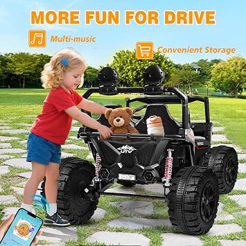 ANPABO XXL 24V Ride on Toys for Big Kids 3-12, 4 x 200W Motors, Black | 2 seater 21 spacious, max 5.1Mph, shock absorbers, remote control, rainbow lights, bluetooth, storage, gift for boys & girls