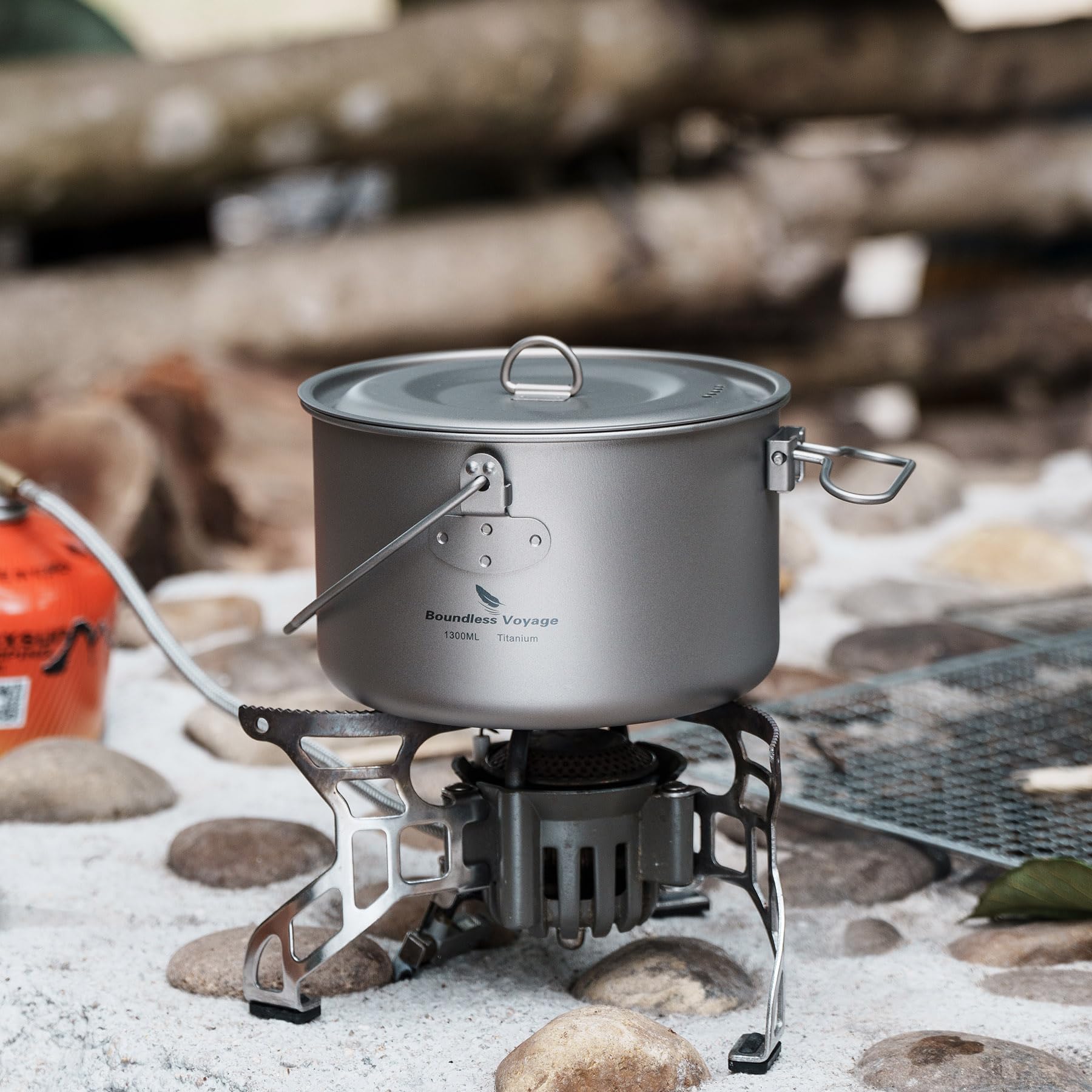 Boundless Voyage Camping Titanium olla colgante con mango plegable Picnic senderismo gran capacidad hervidor de cocina 1.3L 1.95L 2.9L