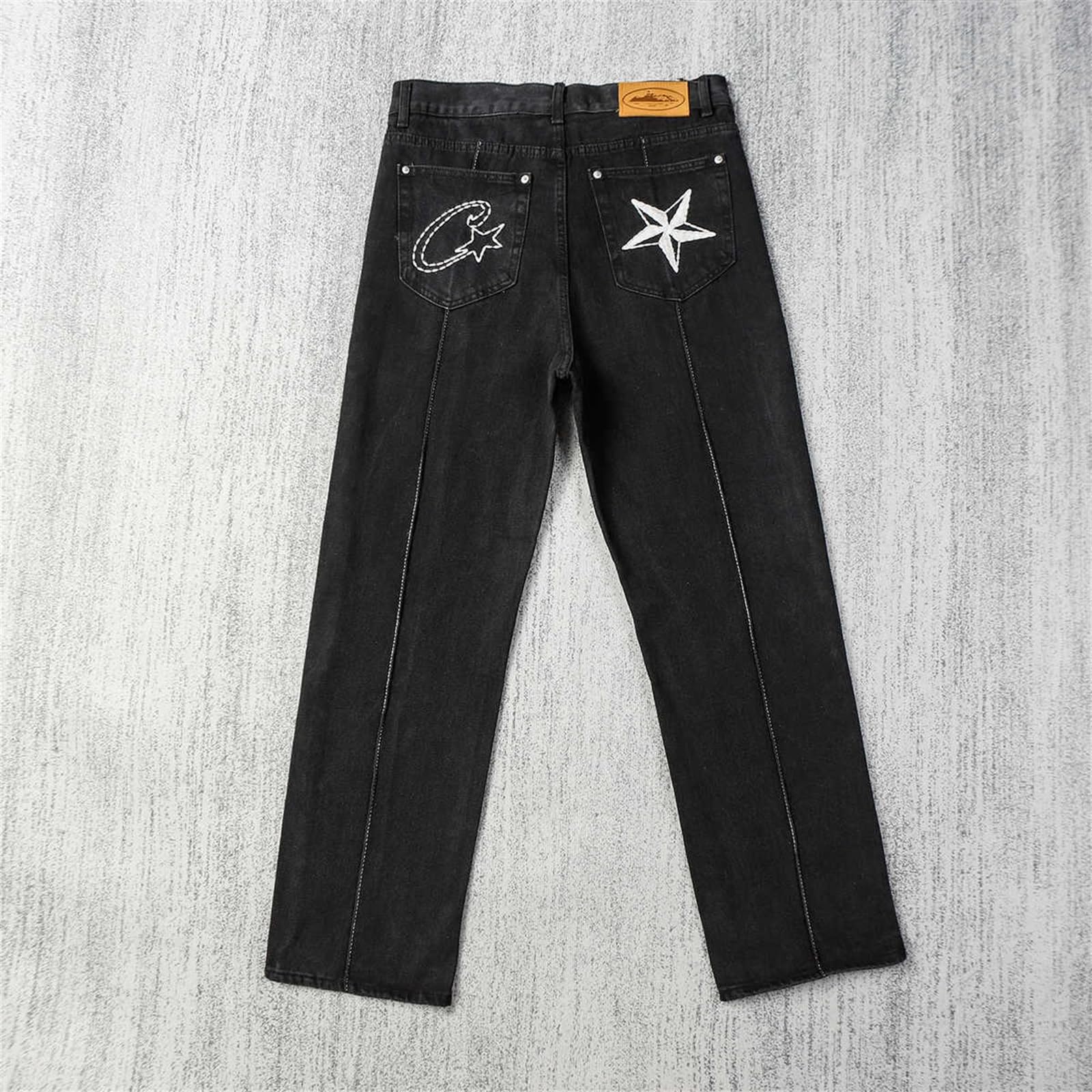 Jeans con Bordado De Estrella Retro Unisex - Estilo Callejero De Hip-Hop, Ajuste Holgado, Versátil para Pantalones Casuales De Desplazamiento Diario