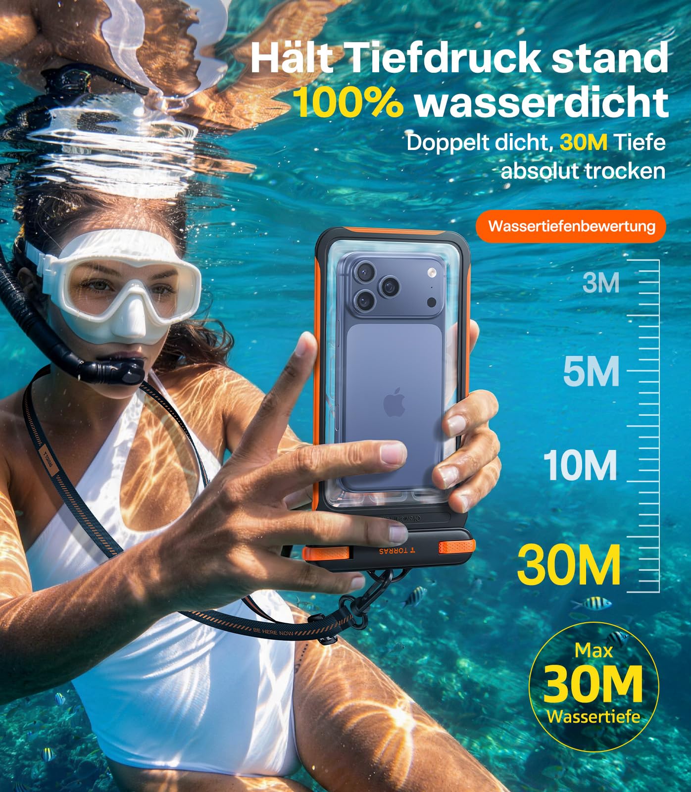 TORRAS Modell 2026 IPX8 Wasserdicht-Experte wasserdichte Handyhülle, [Touch-sensitiv unter Wasser], schwimmend, 100% Wasserdicht, für Strand, Schnorcheln, Schwimmen und Wassersport, 7.9", Schwarz