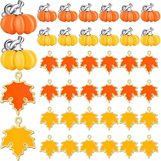 60 Pcs Fall Charm Pendants Maple 3D Pumpkin Charms for Jewelry Making Enamel Maple Leaf Charms Autumn Alloy Charms for Thanksgiving Halloween Necklace Bracelet Earring Keychain DIY