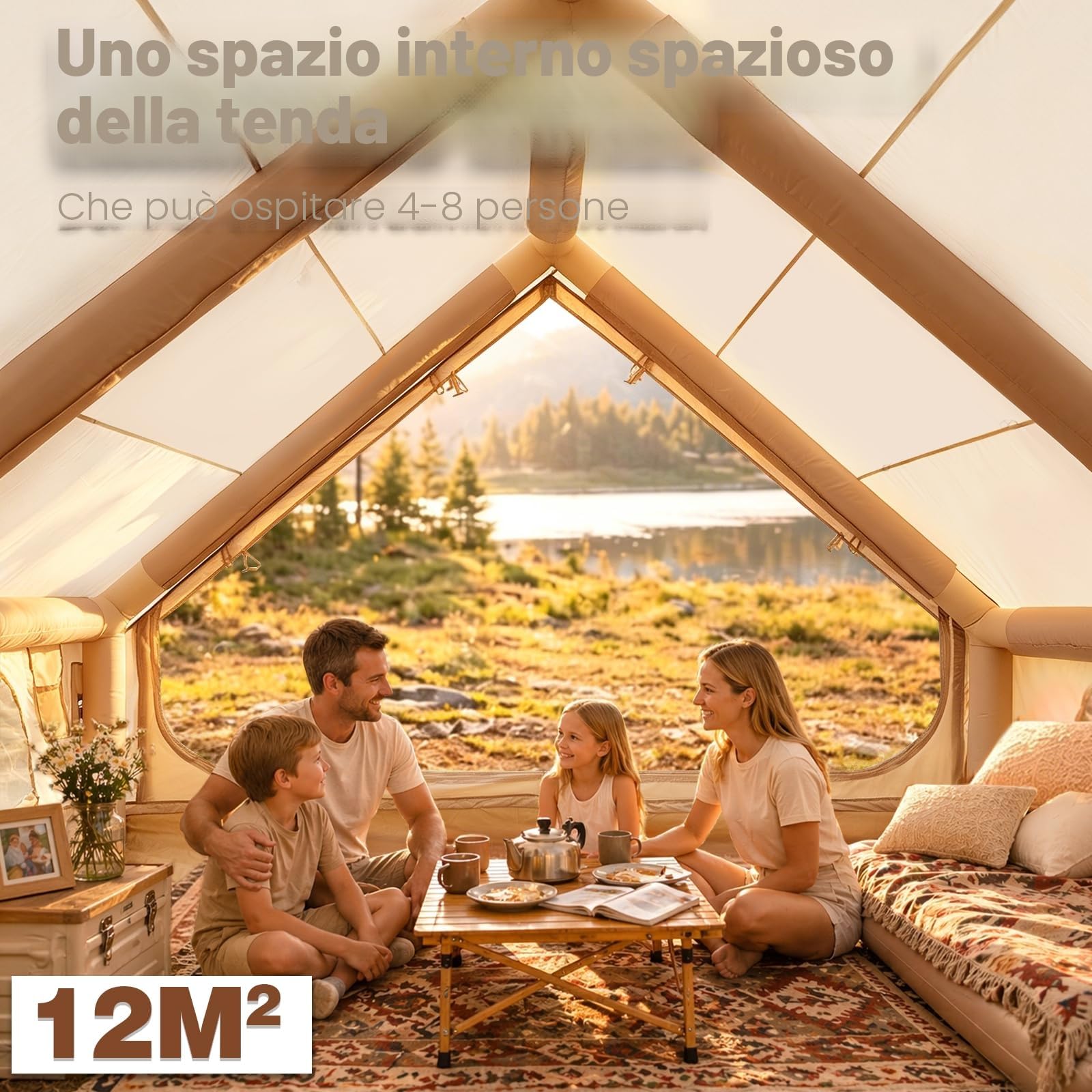 400 x 300 x 210 cm, gonfiabile, con finestra da tetto in PVC, per 4 – 10 p, tenda da esterno con pompa ad aria e finestra a rete, Oxford 420D, impermeabile, 3000 mm e UV50+ per 4 stagioni, 5 minuti