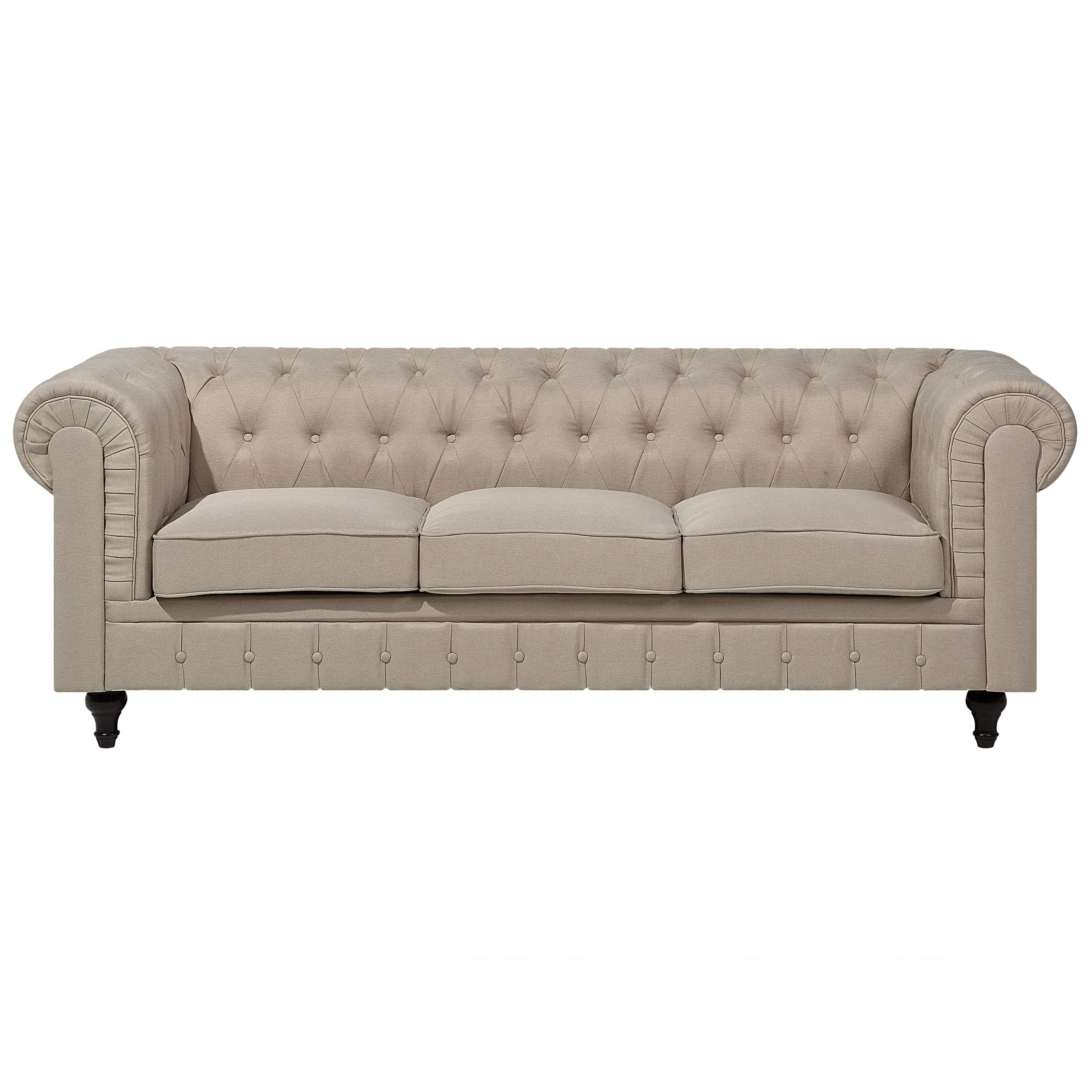 Ensemble Canapé et Fauteuil en Tissu Beige Dossier à Points Diamant Chesterfield