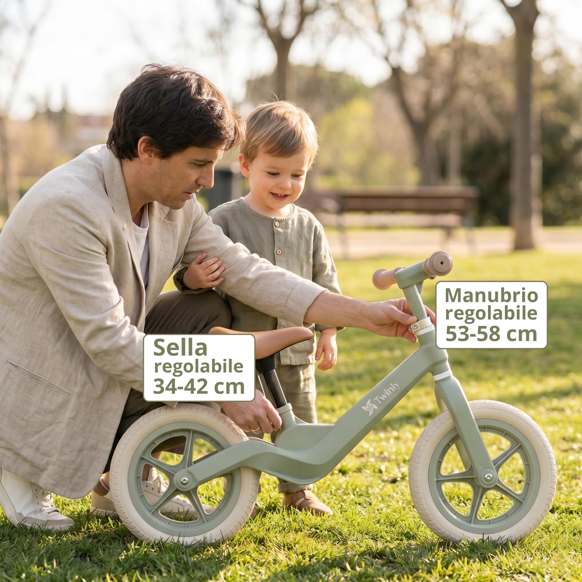 Twinly Bicicletta da bilanciamento per bambini 3-7 anni Breeze - Bicicletta senza pedali per imparare l'equilibrio, sella regolabile, bicicletta per bambini leggera da allenamento, fino a 30 kg