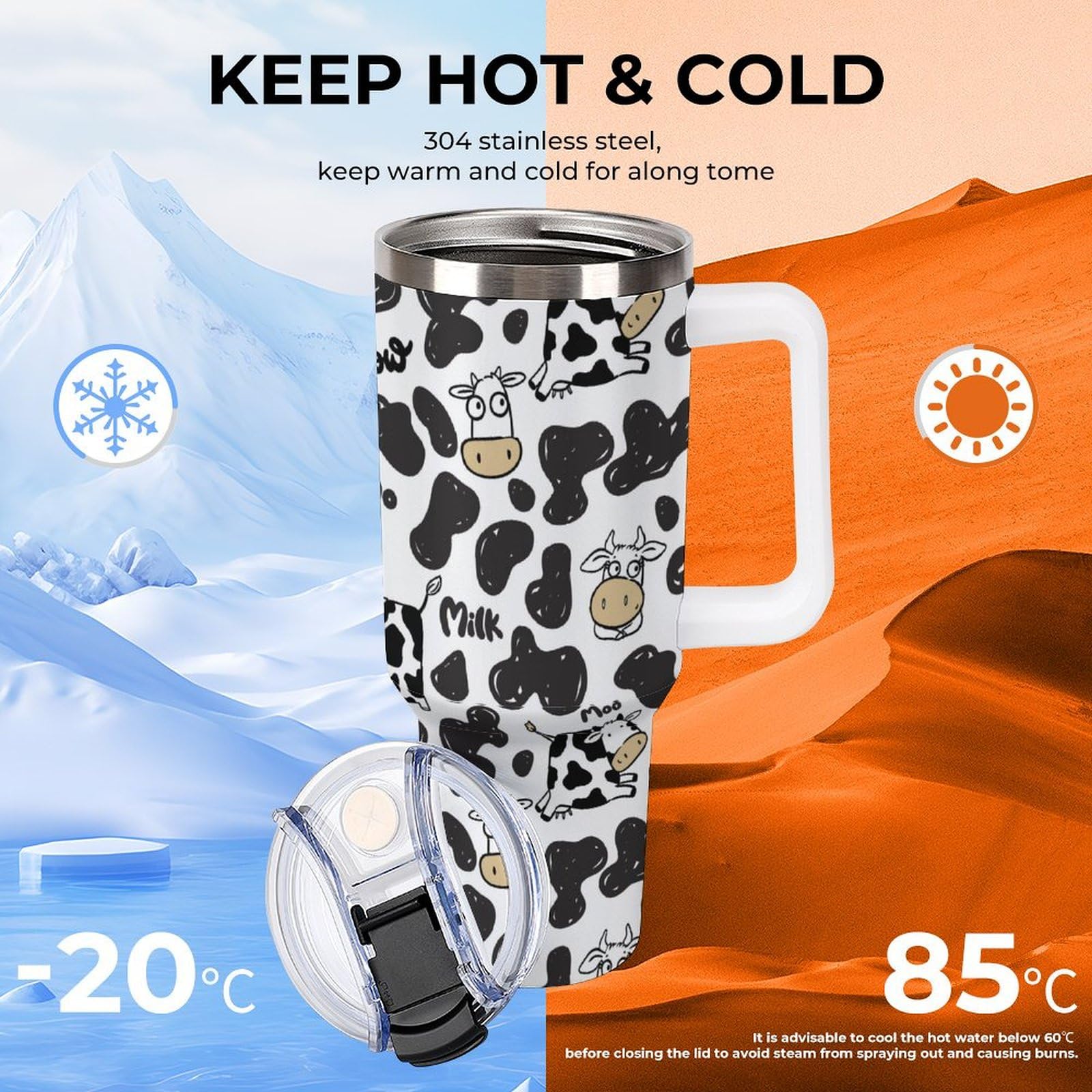 Amazon｜面白い 牛柄 乳牛柄 タンブラー 蓋付き 車用コップ 魔法瓶