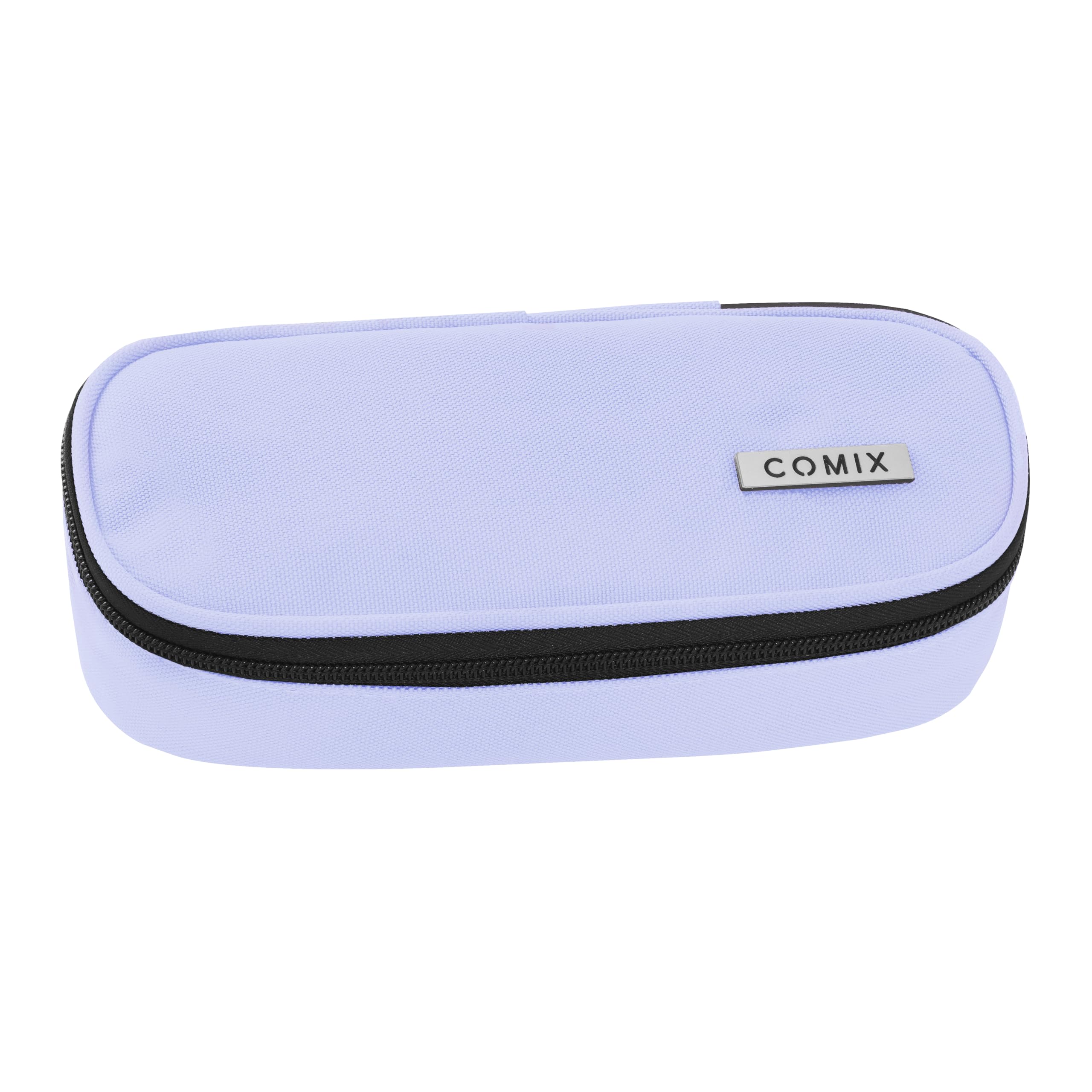 Comix - Oval School Pencil Case for Children and Teenagers, Ideal for Storing Stationery, with Internal Divider with Elastic Loops and Practical Zip Closure, 22 x 5H x 7 cm, Lilac