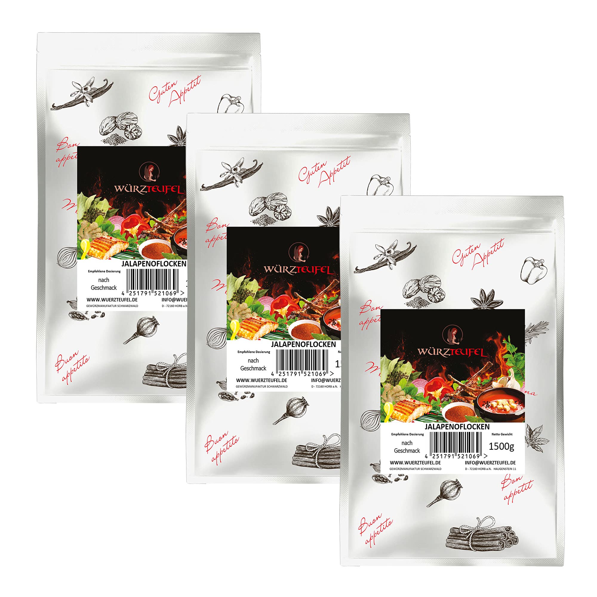 Jalapeno - Chili geschnitten. Jalapeño - Chiliflocken. Jalapeñoflocken. Premium-Qualität. 3 XL Beutel je 1500g (4,5KG)