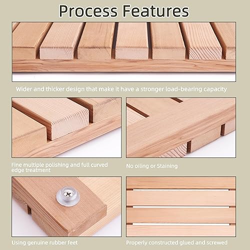 Miniatura 3 de bingaai Tapete de ducha de madera de cedro, tapete de baño de madera de cedro, tapete cuadrado de 30 pulgadas, tapete de baño de madera plegable