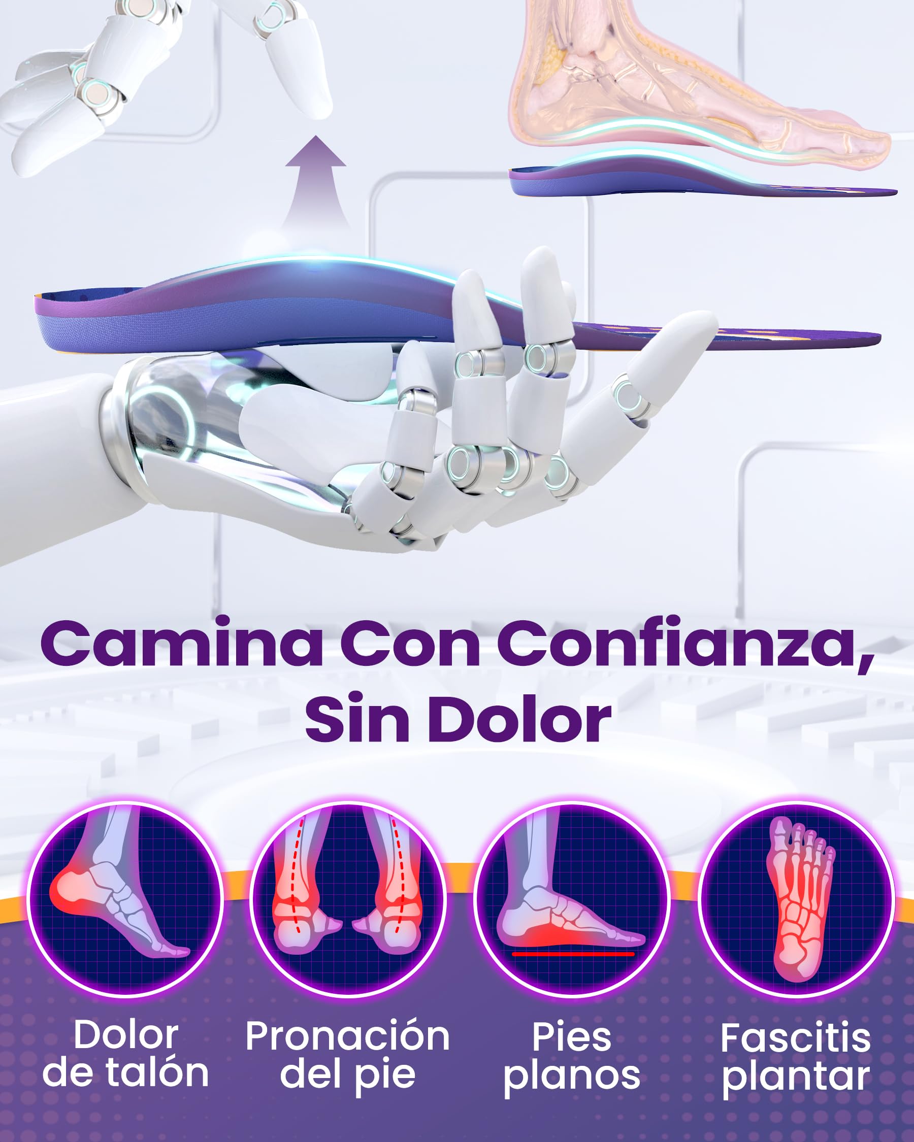 Plantari per Fascite Plantare, QBK Solette Metatarsalgia sollievo efficace per Piede Piatto, Ginocchia A Valgo, Tendinite D'Achille, Alluce Valgo, Per Comodità, Ammortizzanti, Antiscivolo. L