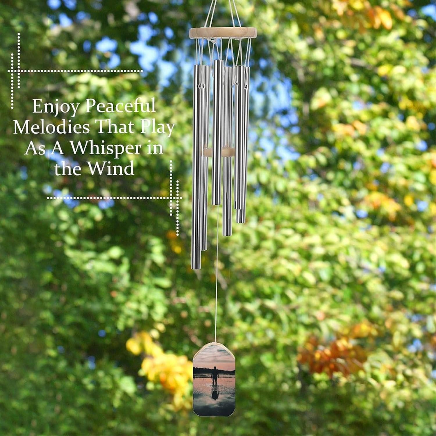 Outdoor Wind Chimes, Standing in The Lake Printed Wind Chimes,Simple Wind Chimes,Curtain Wind Chimes for Home Decoration