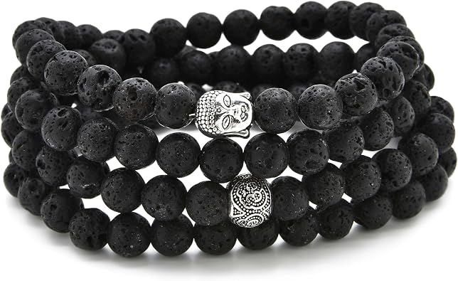 Buddha Charm Meditation Jewelry of 108 Mala Prayer Beads Bracelet or Necklace Lava