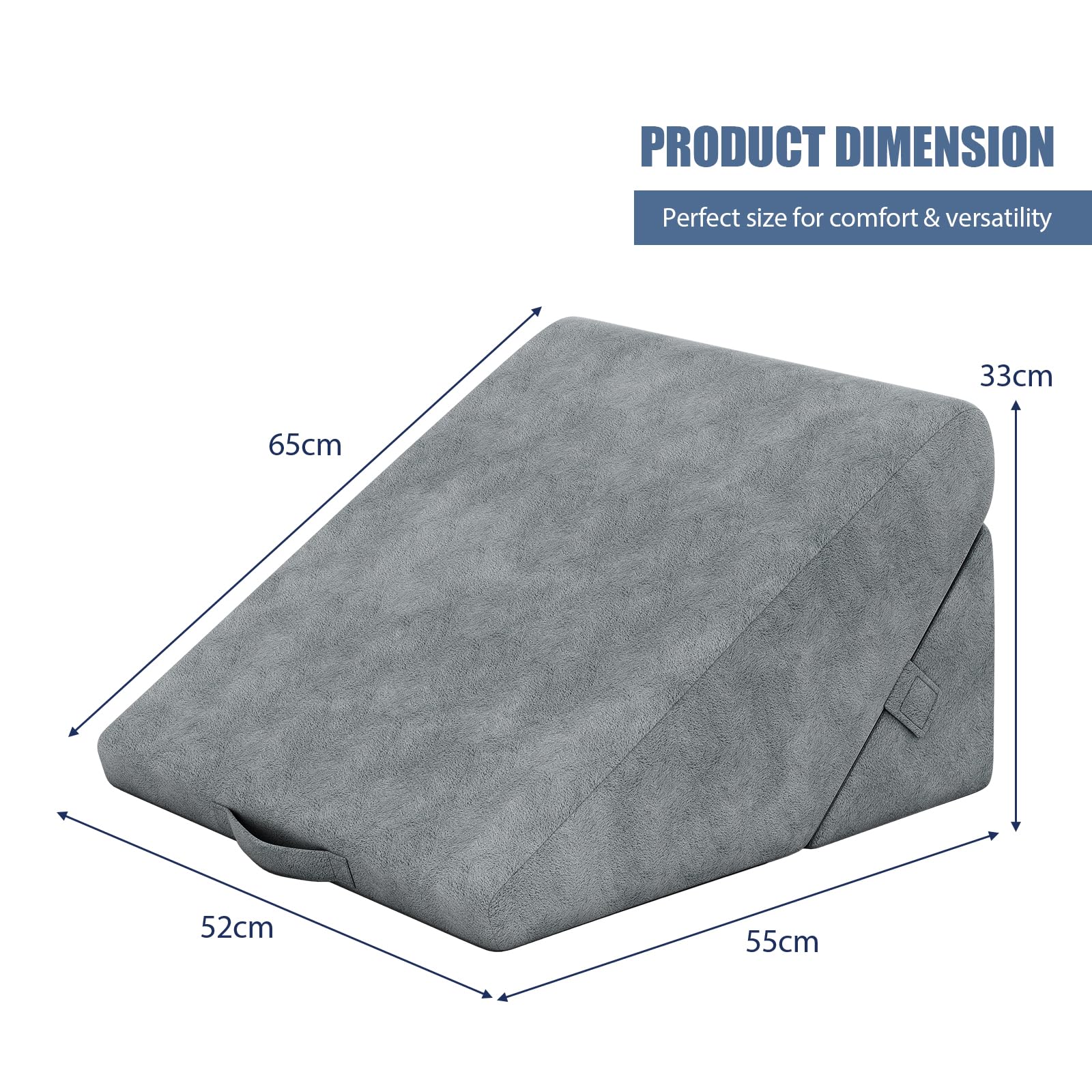 FANTASK Keilkissen, 58 x 36 x 50,5cm, Lesekissen mit Memory Foam Bezug, Waschbar, Ergonomisch Beinkissen, Rückenkissen bei saurem Reflux, Rückenschmerzen & GERD, Relaxkissen für Bett & Sofa (Grau)