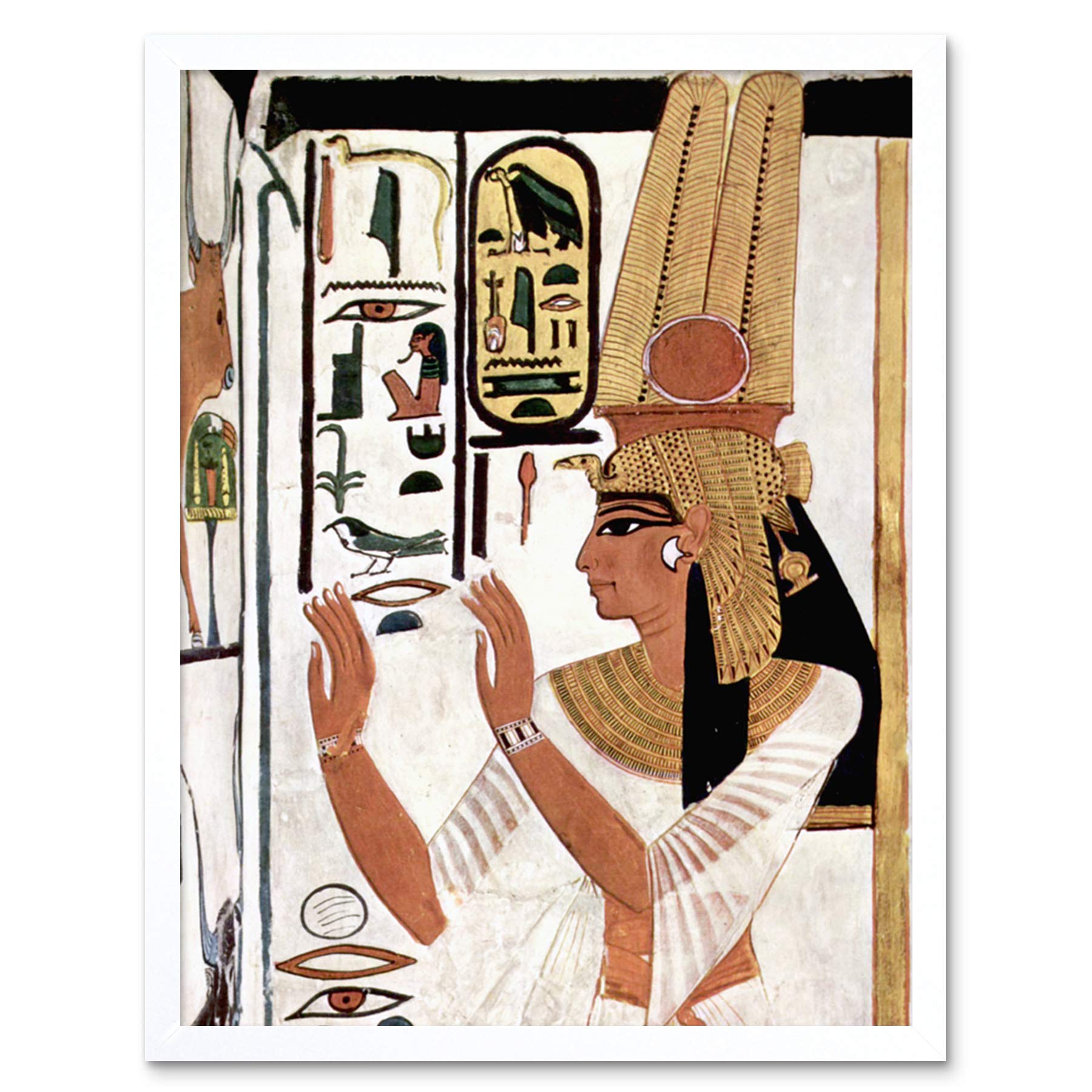 Ancient Egypt Mural Queen Nefertiti Praying Hieroglyphic Art Print Framed Poster Wall Decor 12x16 inch