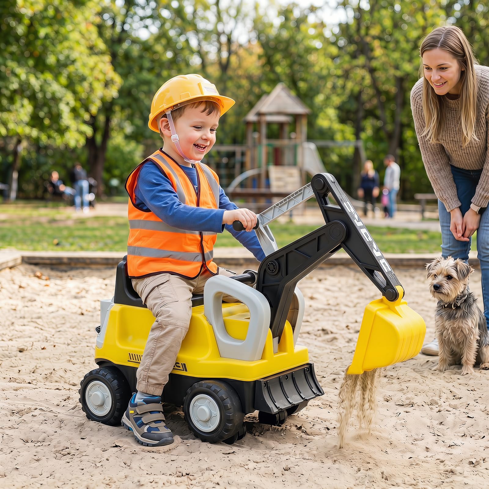 COSTWAY Traktor dziecięcy 2 w 1, koparka dla dzieci, bez silnika