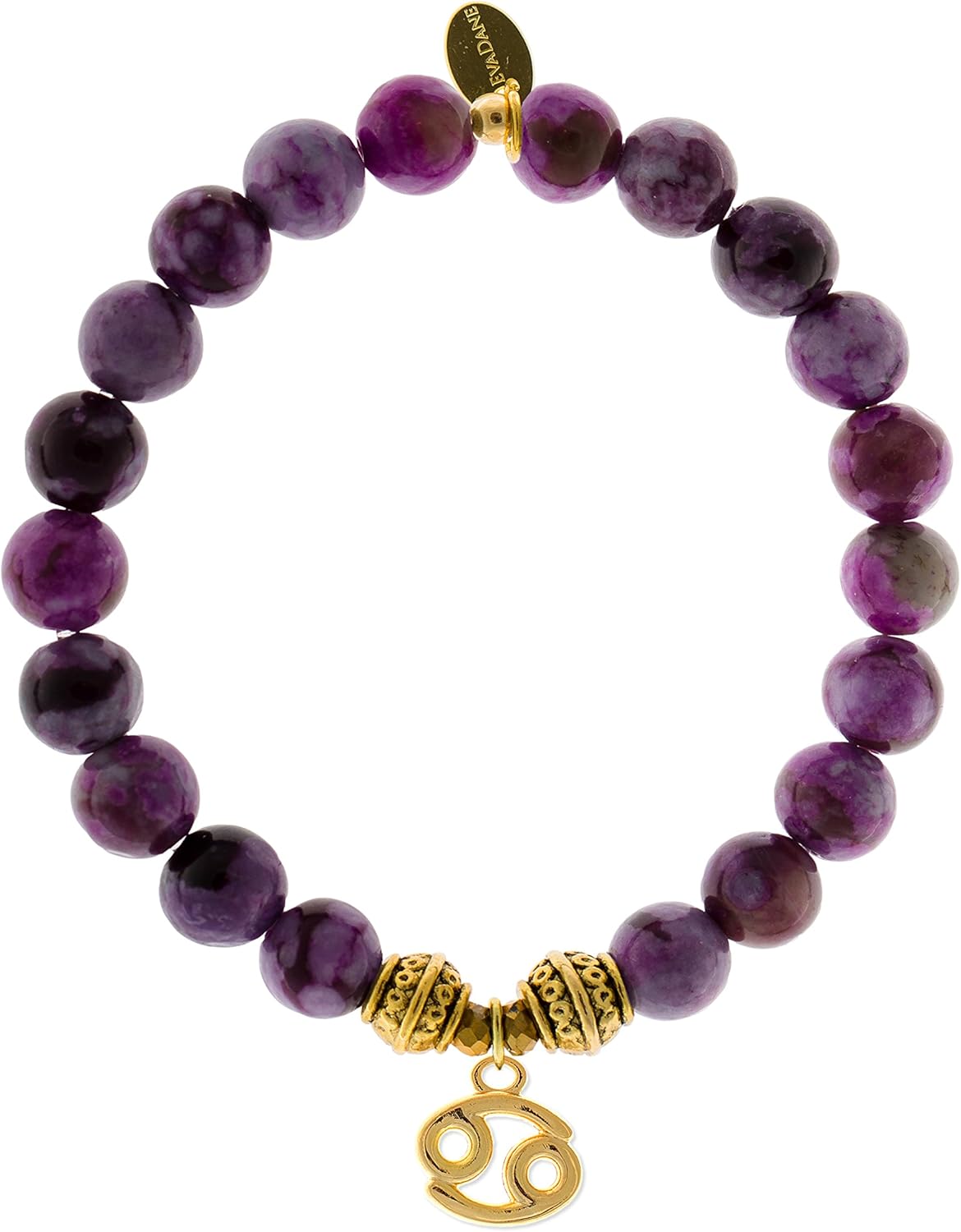 天然スギライトジェムストーン チベットビーズ 蟹座チャーム ストレッチブレスレット, ジェムストーン