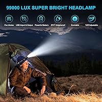 Vista 2 de Sinvimes Linterna frontal recargable LED de 4000 lúmenes altos, lámpara de cabeza de batería de larga duración de 95 horas con 5 modos e