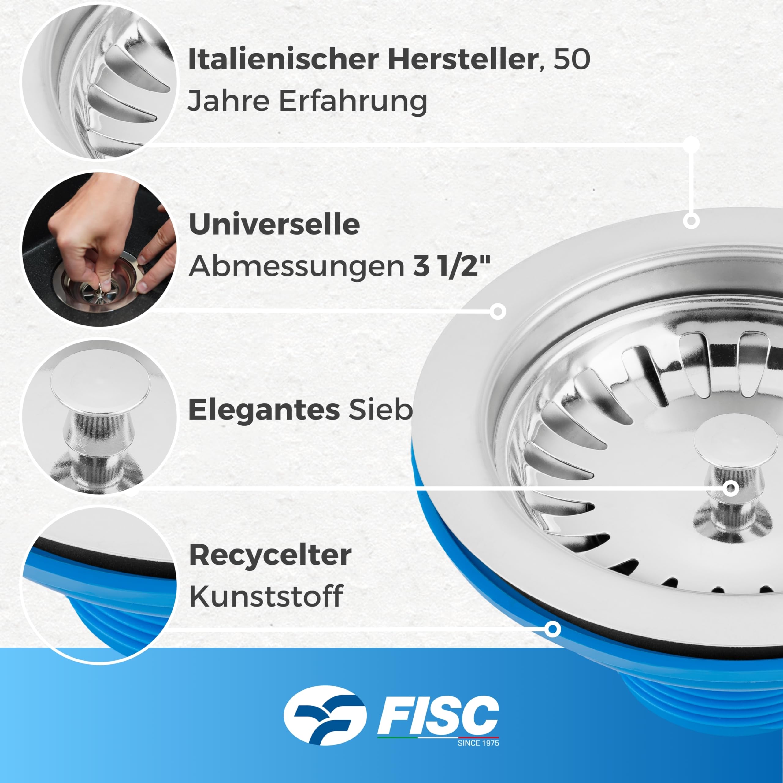 Excenterventiel, 114 mm, met draaischakelaar en overloop, afvoerset