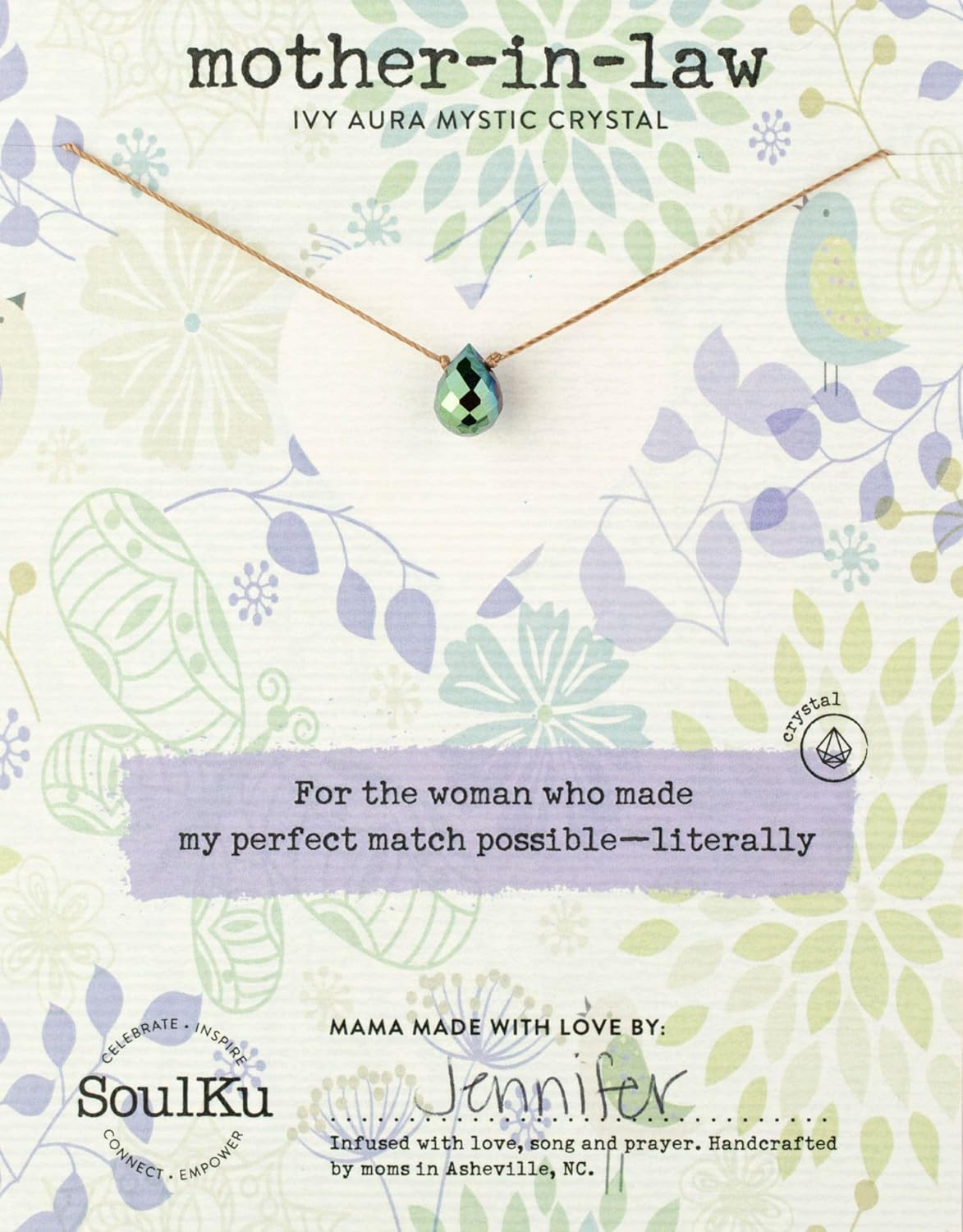 SOULKU Mystic Crystal Necklace - Mother's Day Gifts - Birthday Gift for Mom - Necklaces for Women with Nylon Cord and 18k Gold Plated Stainless Steel Lobster Clasp