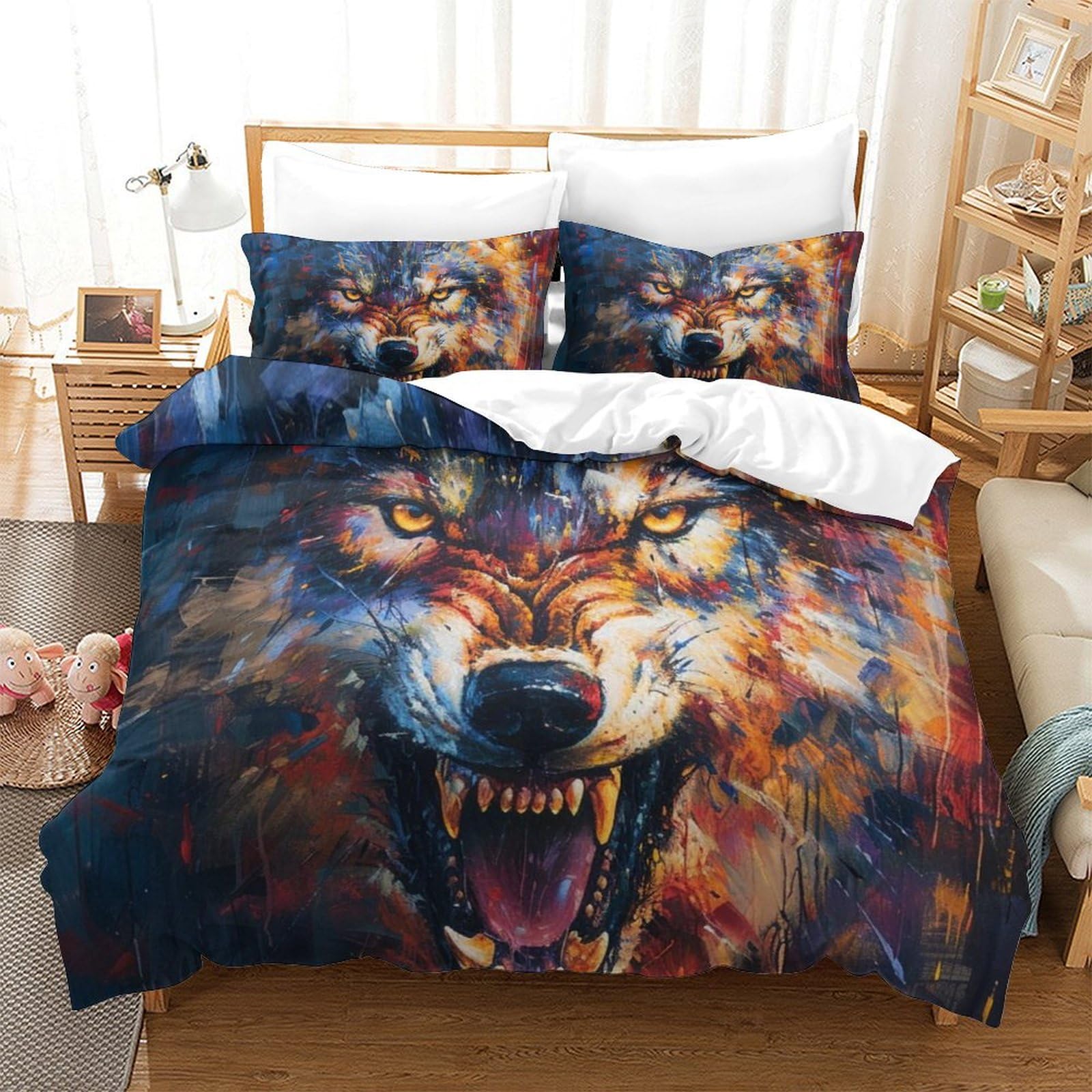 Sets de housses de couettes loup 3D respirant avec taies d'oreiller 260x220cm Super King