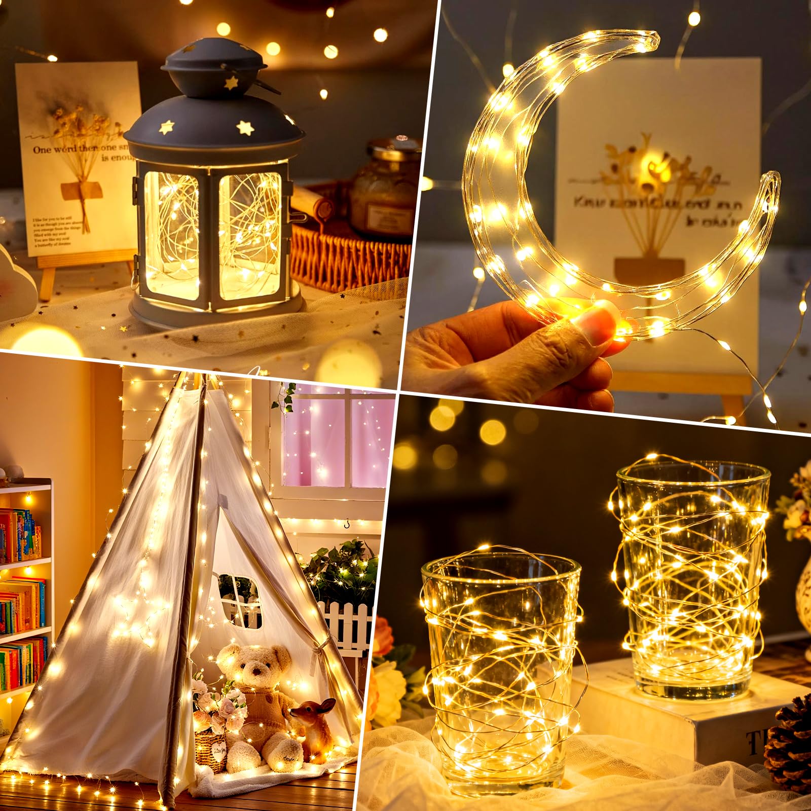 Ricky star LED-Lichterkette, 30 Mikro-Sternenhimmel, wasserdicht, batteriebetrieben (im Lieferumfang enthalten), Glühwürmchen, Sternenhimmel, Kupferdraht, 10 Stück 10pack 10er-Pack-warmweiß