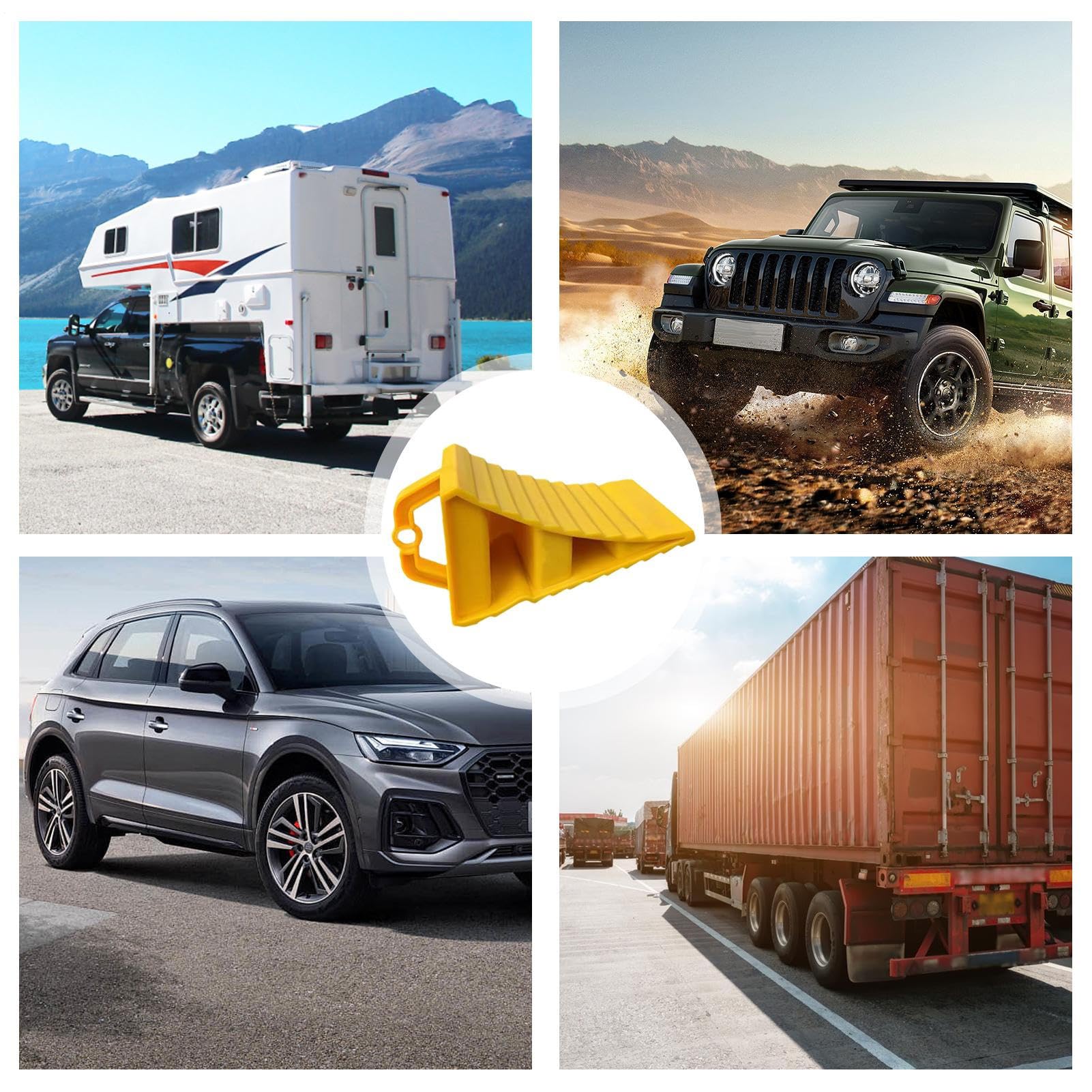 Generisch Lot de 2 cales de roue pour remorque - En plastique robuste et antidérapant - Pour voiture, caravane, camping-car, moto - , poignée sûre en cas d'humidité - Doux pour les pneus et les