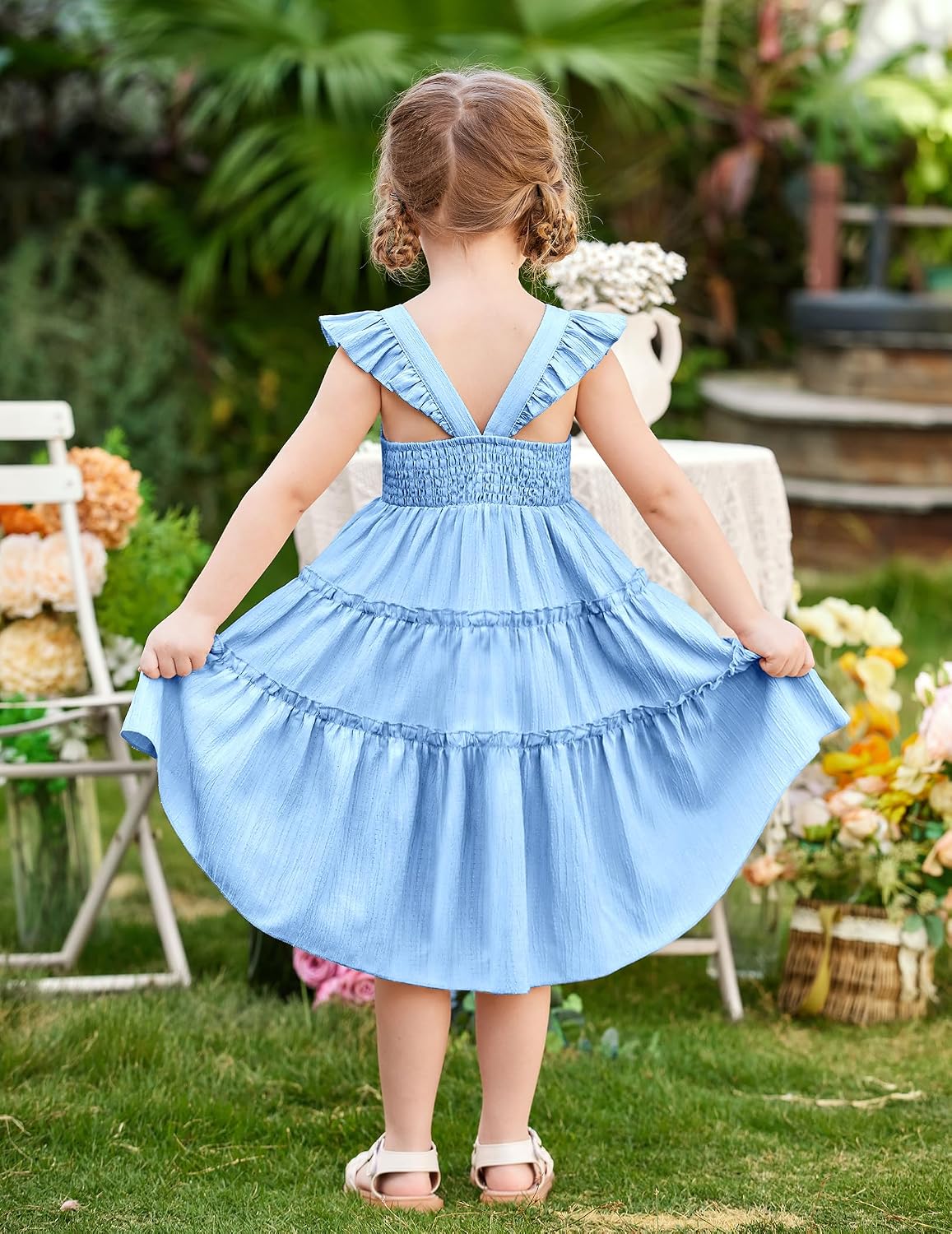 Arshiner Toddler Girls Dress Ruffle High-Low Hem Smocked Dresses Summer Beach Butterfly Sundress with Pocket