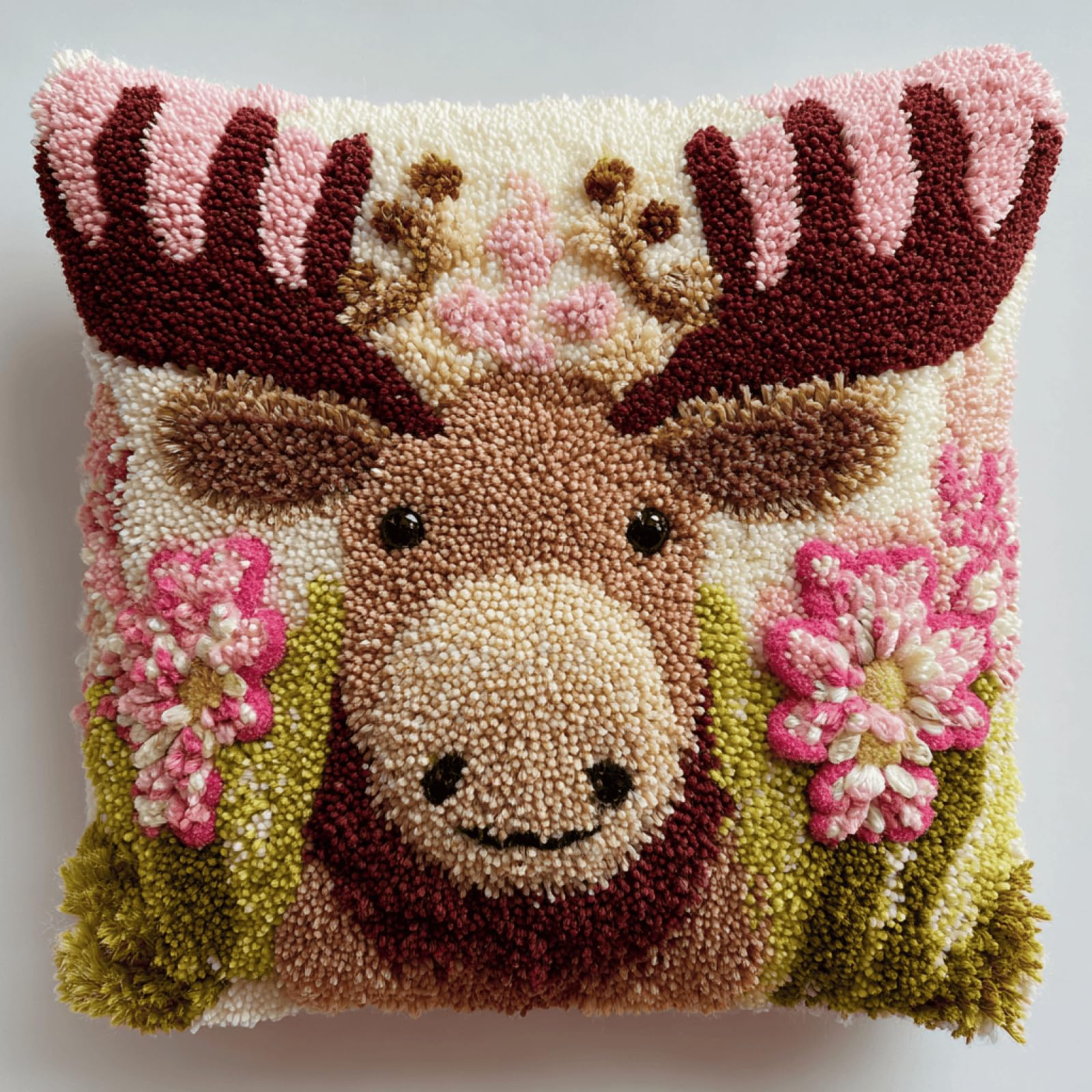 Kitphoenix Multicoloured Latch Hook Pillow Cover Kit For Adults Moose