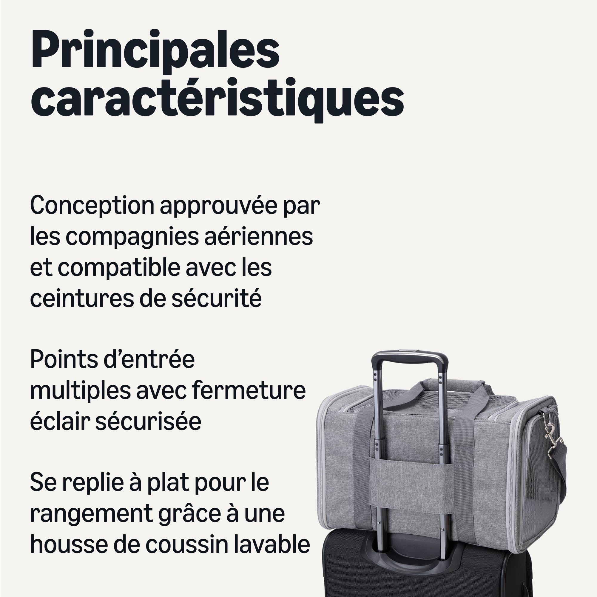 Amazon Basics Sac de Transport Souple pour Chat et Chien avec Bandoulière Réglable, Homologué Avion, Design Pliable et Portable, Tissu en Maille pour la Ventilation, 43,2cm x 27,9cm x 27,9cm, Gris