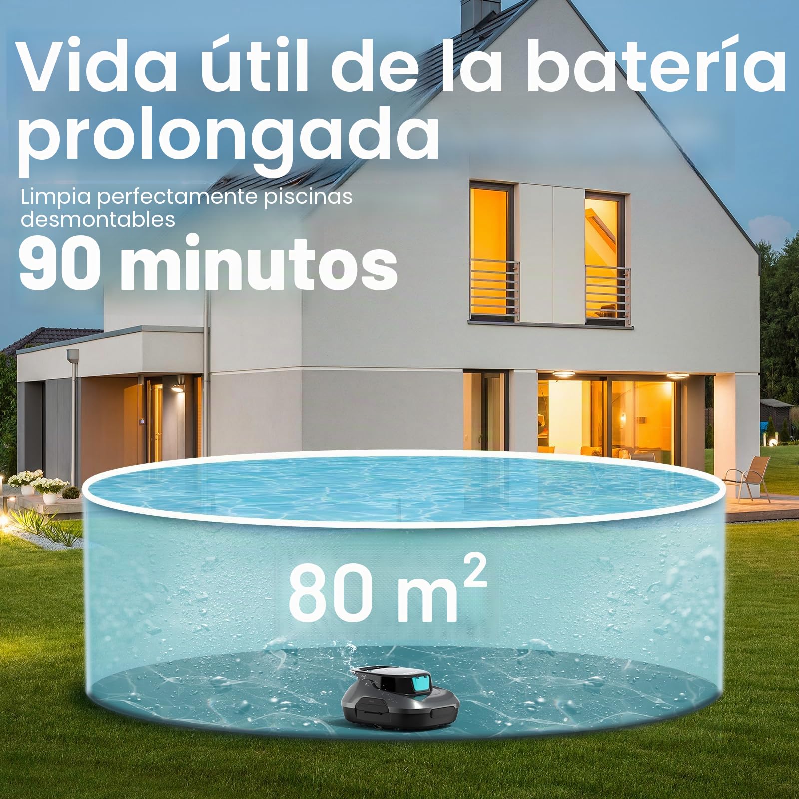 AIPER Robot de Piscina, Aspirador de Piscina inalámbrico a batería, Tiempo de Limpieza 90 Minutos, Limpieza automática con función de autoaparcamiento