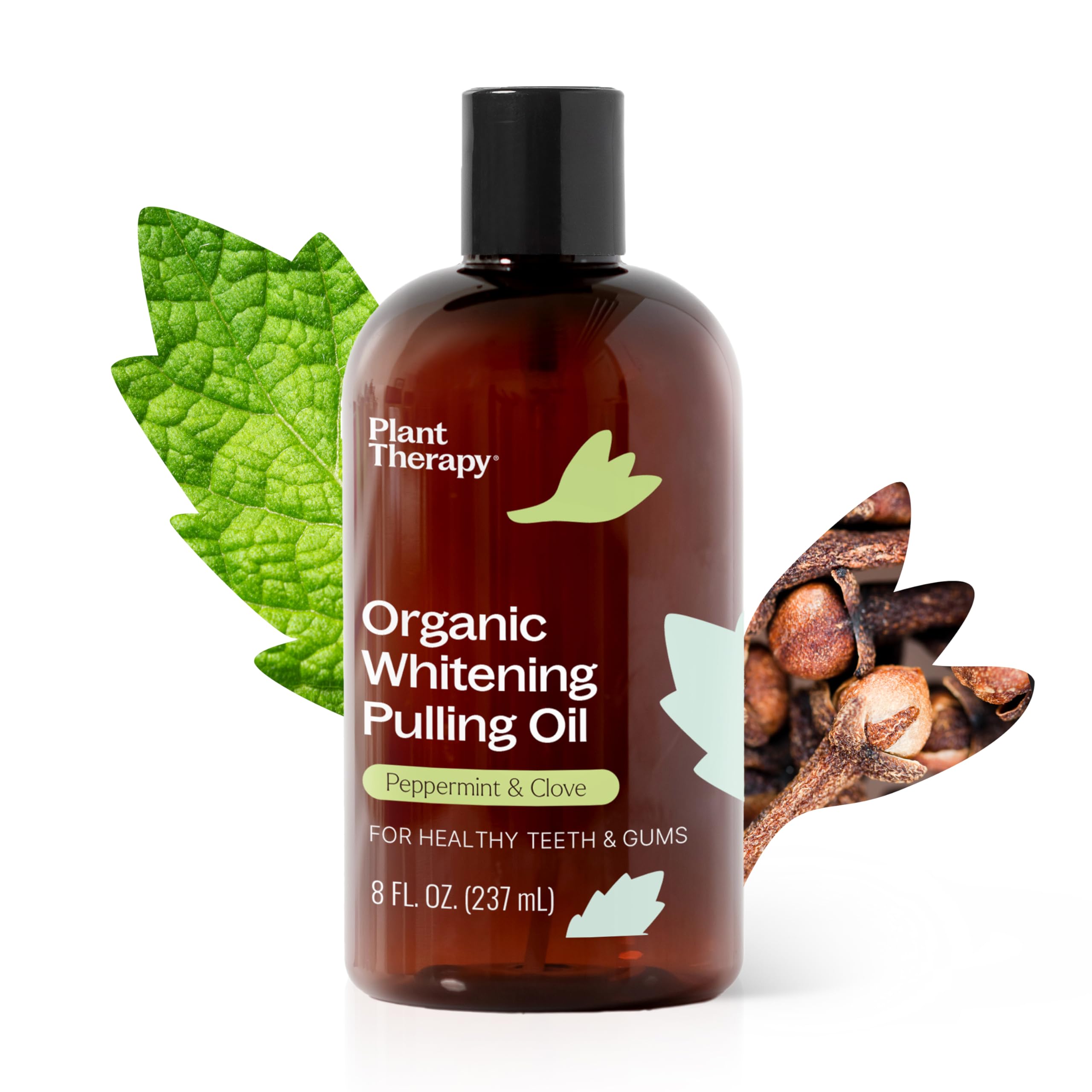 Plant Therapy Organic Whitening Pulling Oil 8 oz Peppermint & Clove, Naturally Whitens Teeth, Freshens Breath & Supports Gum Health, Helps Calm Oral Irritation and Discomfort, Natural Essential Oils