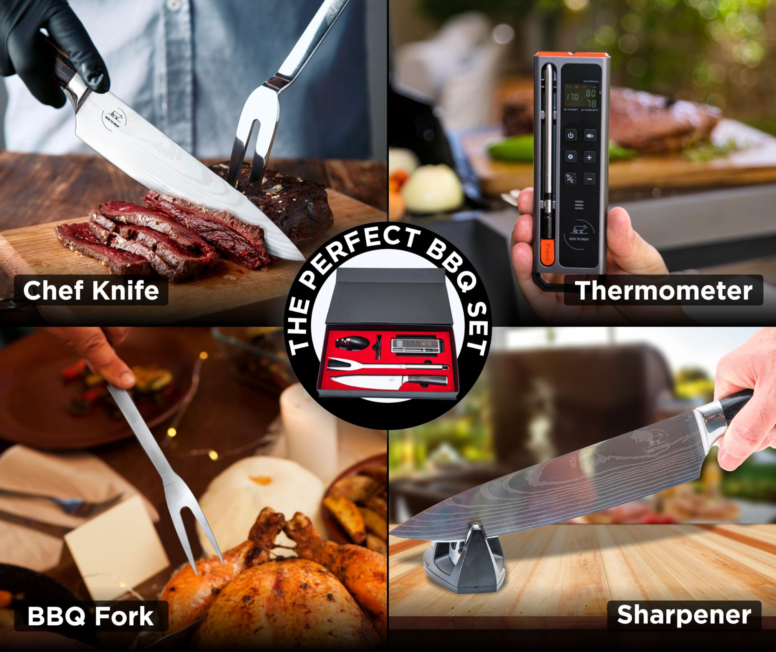 Juego de termómetro digital inalámbrico para carne – Juego de herramientas de cocina para barbacoa con termómetro digital para cocinar y asar – Termómetro de alimentos preciso, termómetro