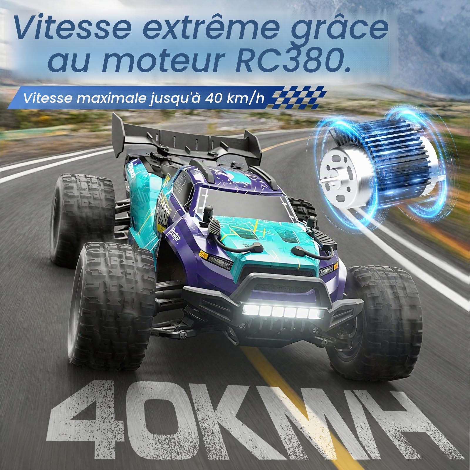Voiture Télécommandée pour Adultes 1:18, RC Auto 2,4 GHz 4WD 40km/h, RC Car Offroad Sans Balais avec 2X 1500mAh Batteries & Moteur RC380: RC Buggy pour l'extérieur à partir de 14 ans