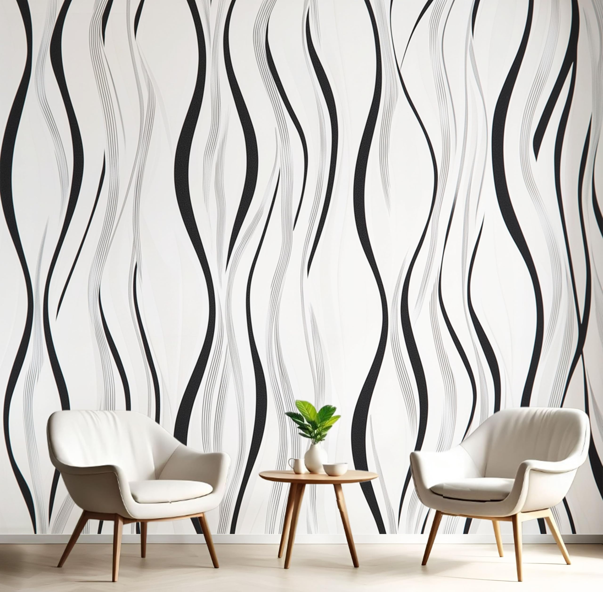 Papier peint beige de salon aux lignes ondulées pour une chambre moderne 3D