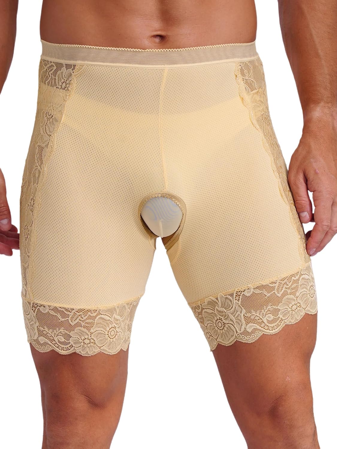 Men's Sissy Underwear Lace Opening Crotch Knickers High Waist Boyshorts Safety Briefs