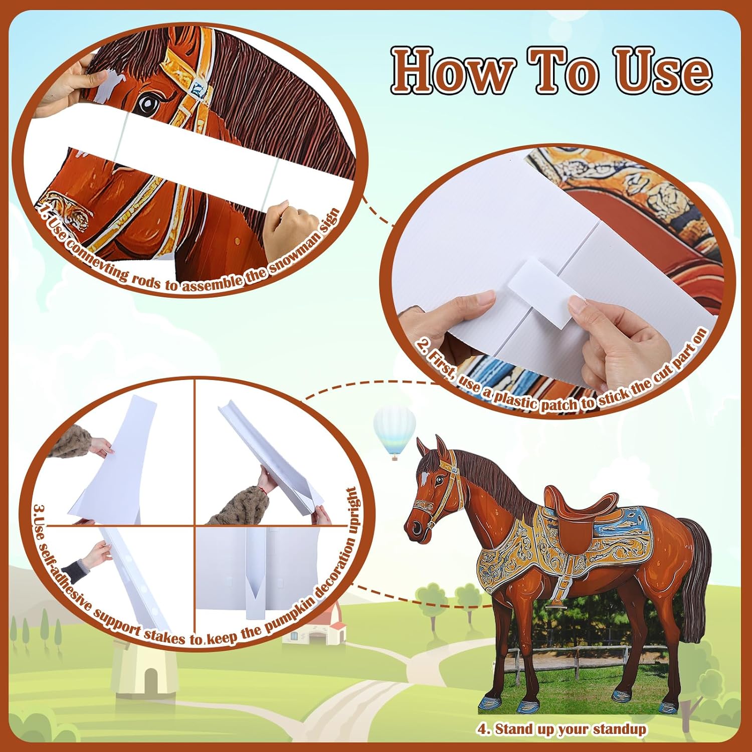 Leinuosen 4.6 ft Horse Party Decoration Brown Horse Cardboard Cutout Stand up Life Size Western Cowboy Cowgirl Themed Photo Booth Props Stnad-up Cardboard Cutout for Wild West Western Party Supplies