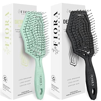 Detangler Brush by Fiora Naturals - Detangling brush w/Ultra-Soft Bristles - Glide Through Tangles with Ease, For Curly, Straight, Black Natural, Women, Men, Kids Green & Black