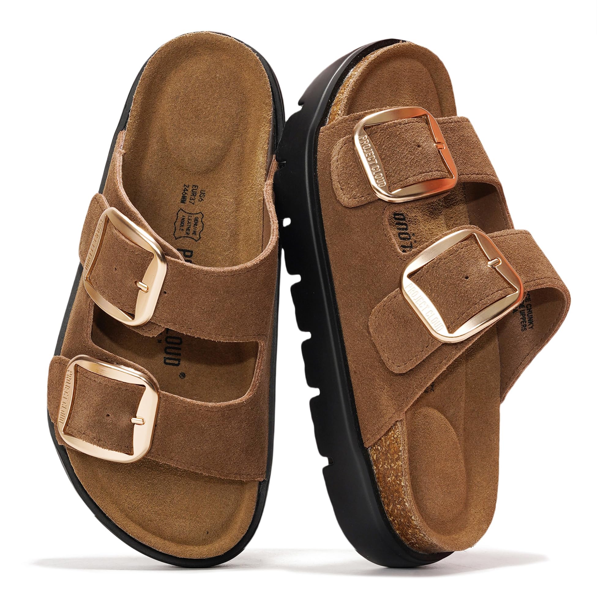 Project Cloud 100% Genuine Leather Platform Sandals Women (Greecechunky) | Wedge Chunky Sandals for Women Memory Foam Insole Cork Footbed Women Sandals Lightweight Non Slip Comfortable Casual Footwear