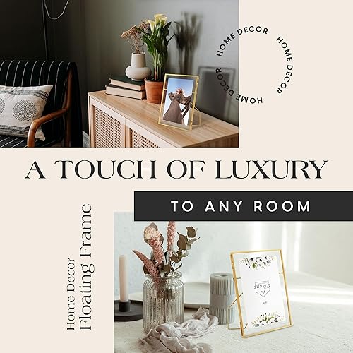 Miniatura 5 de Marco de fotos de 8 x 6, elegante marco flotante para mostrar fotos, obras de arte y más, marco de fotos dorado, paquete de 1, alternativa compacta