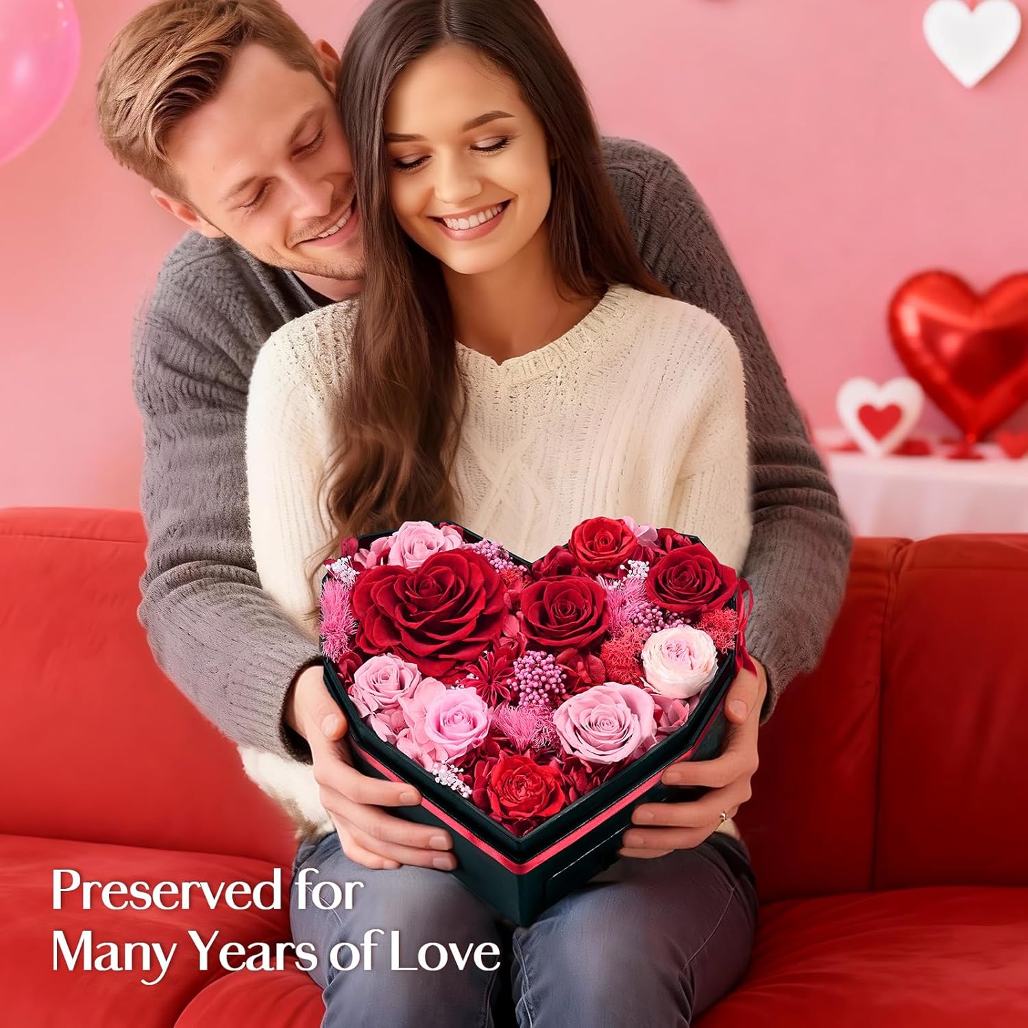 MARTINE MALL Forever Flowers for Delivery, Mothers Day Birthday Gifts for Women Mom 10 Preserved Real Roses in a Box Gifts for Her Girlfriend Wife Grandma Lasting Eternal Flowers with Necklace, Red