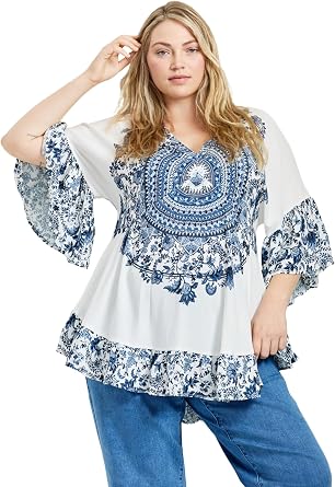 Avenue Womens Plus Size Frankie Frill Detail Tunic